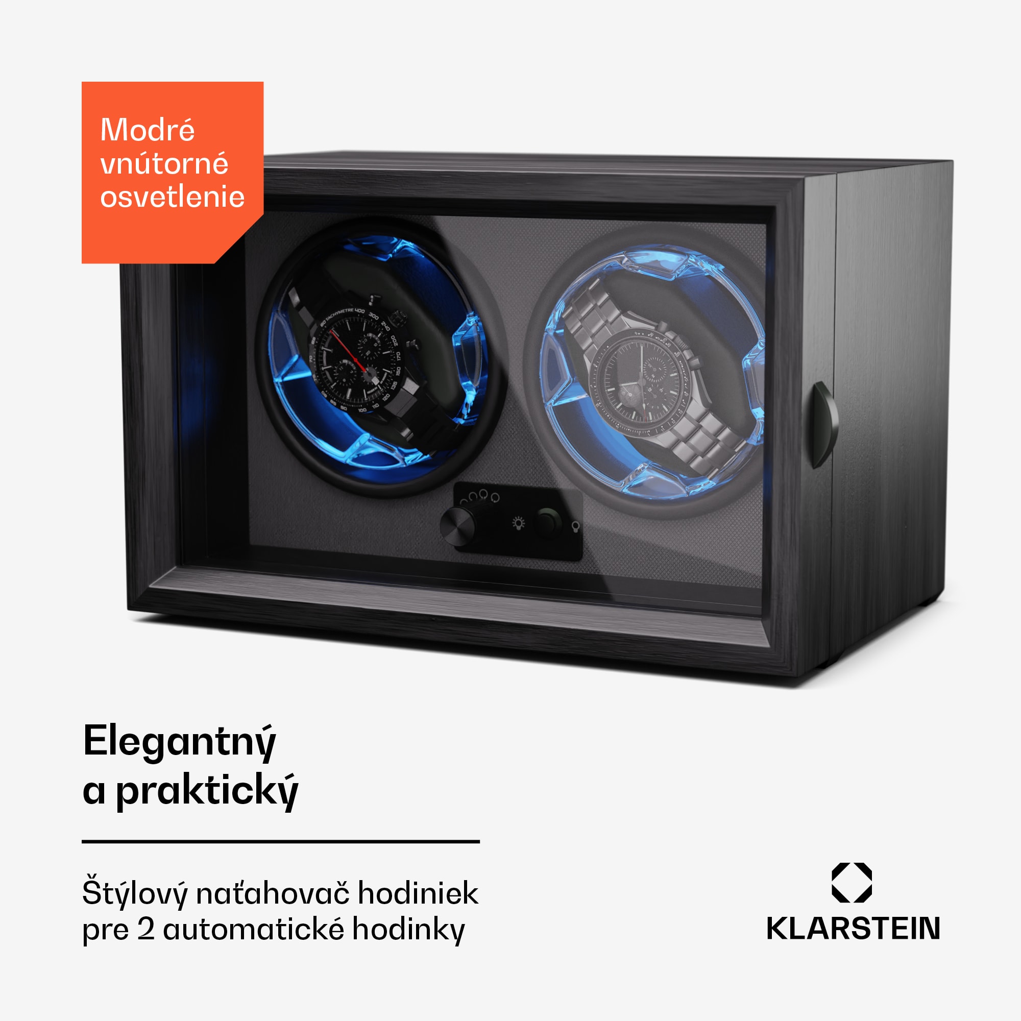 Klarstein Brienz 2, naťahovač hodiniek, 2 hodinky, 4 režimy, drevený vzhľad, modré vnútorné osvetlenie – Obrázok 2