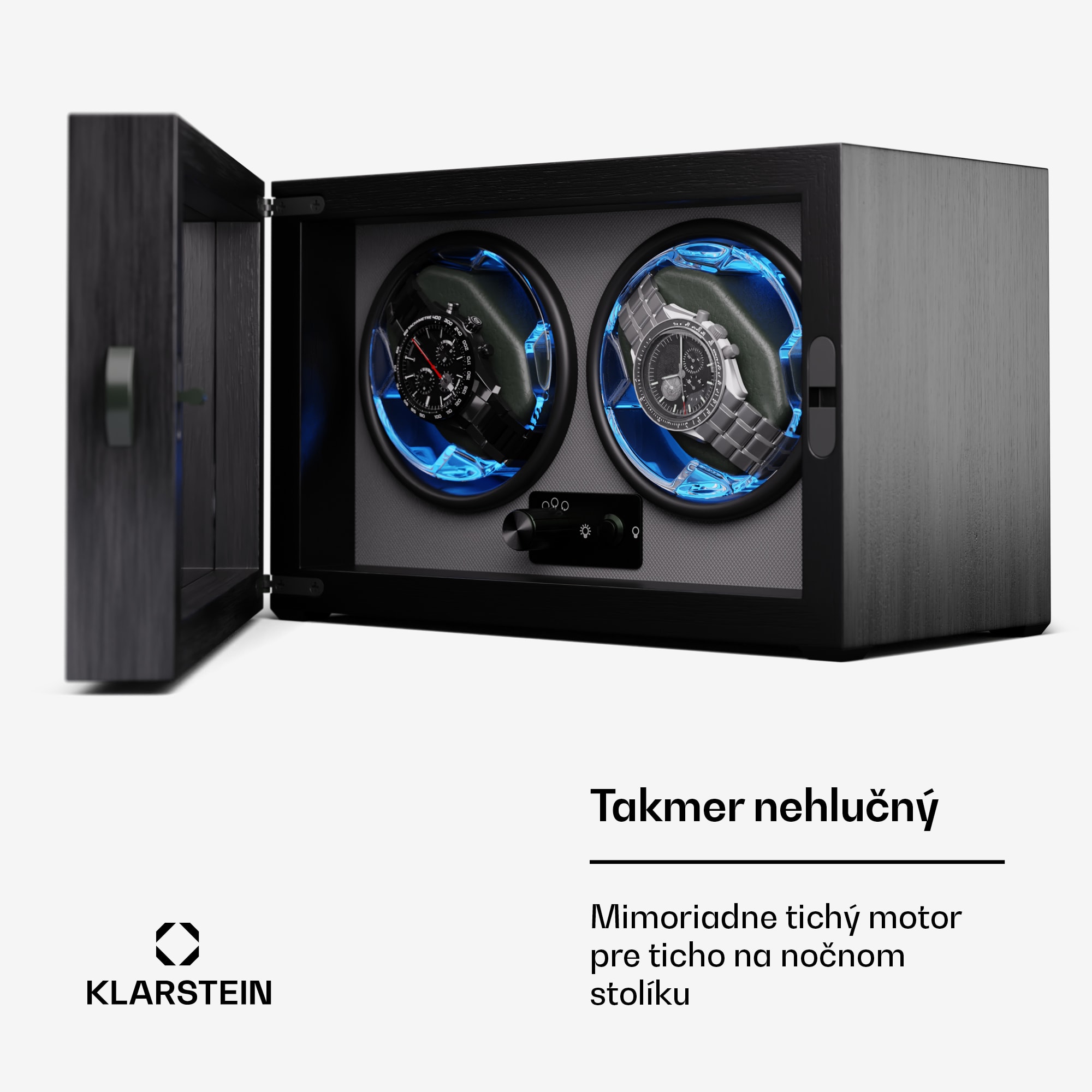 Klarstein Brienz 2, naťahovač hodiniek, 2 hodinky, 4 režimy, drevený vzhľad, modré vnútorné osvetlenie – Obrázok 4