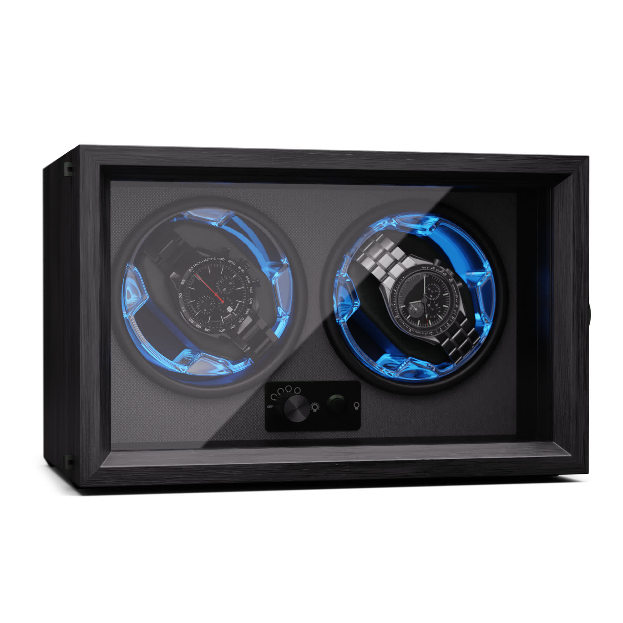 Klarstein Brienz 2, naťahovač hodiniek, 2 hodinky, 4 režimy, drevený vzhľad, modré vnútorné osvetlenie