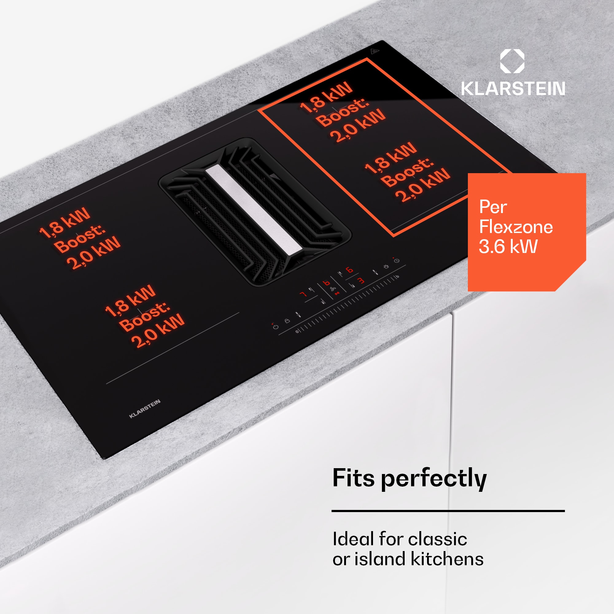 Klarstein AirJet 83, Down Air System, indukčný sporák + DownAir-digestor, 754 m³/h, A – Obrázok 2