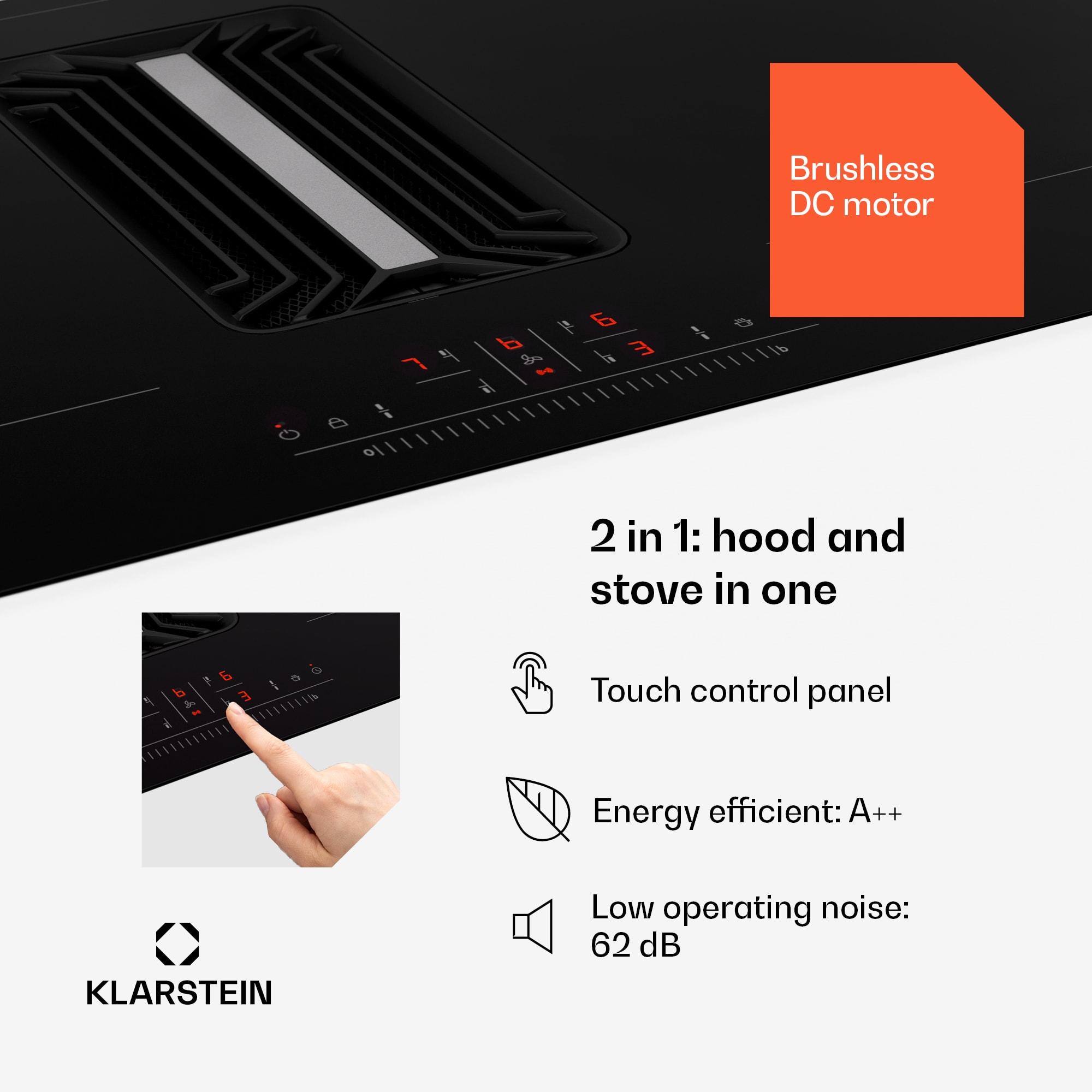 Klarstein AirJet 83, Down Air System, indukčný sporák + DownAir-digestor, 754 m³/h, A – Obrázok 4