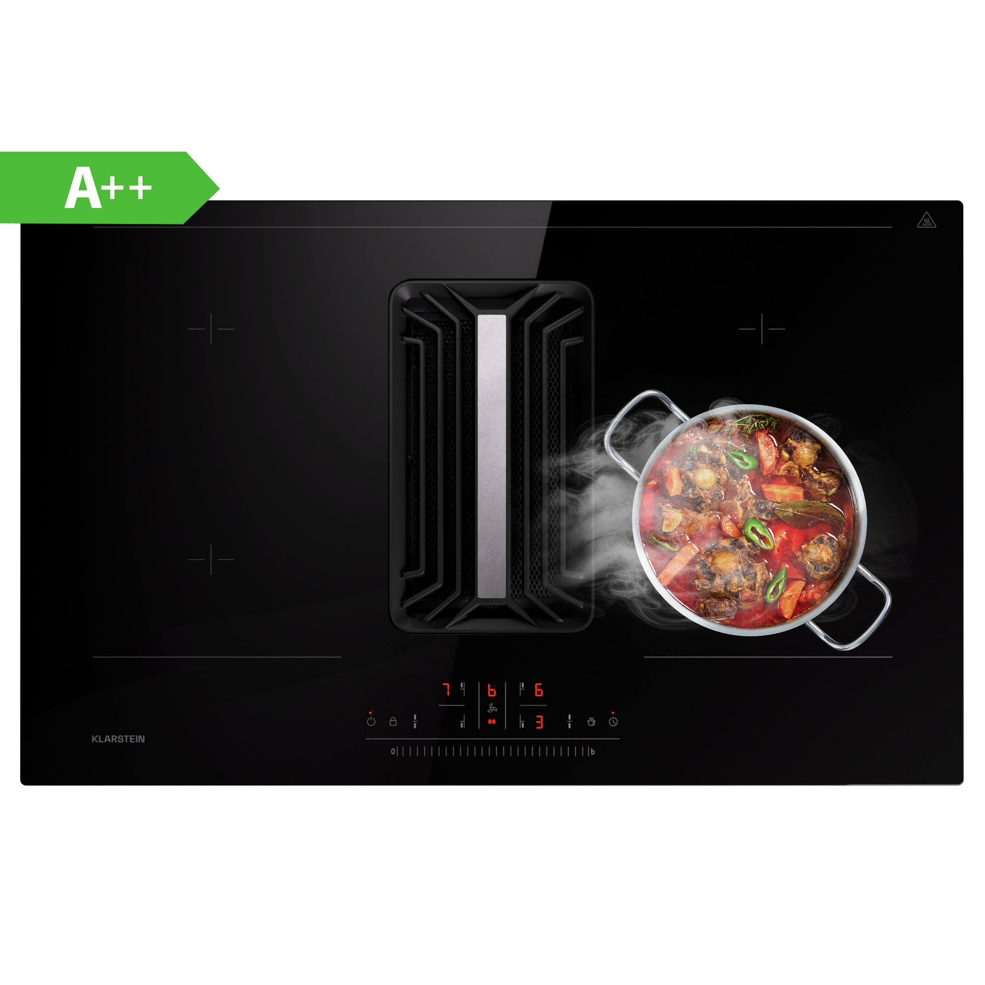 Klarstein AirJet 83, Down Air System, indukčný sporák + DownAir-digestor, 754 m³/h, A