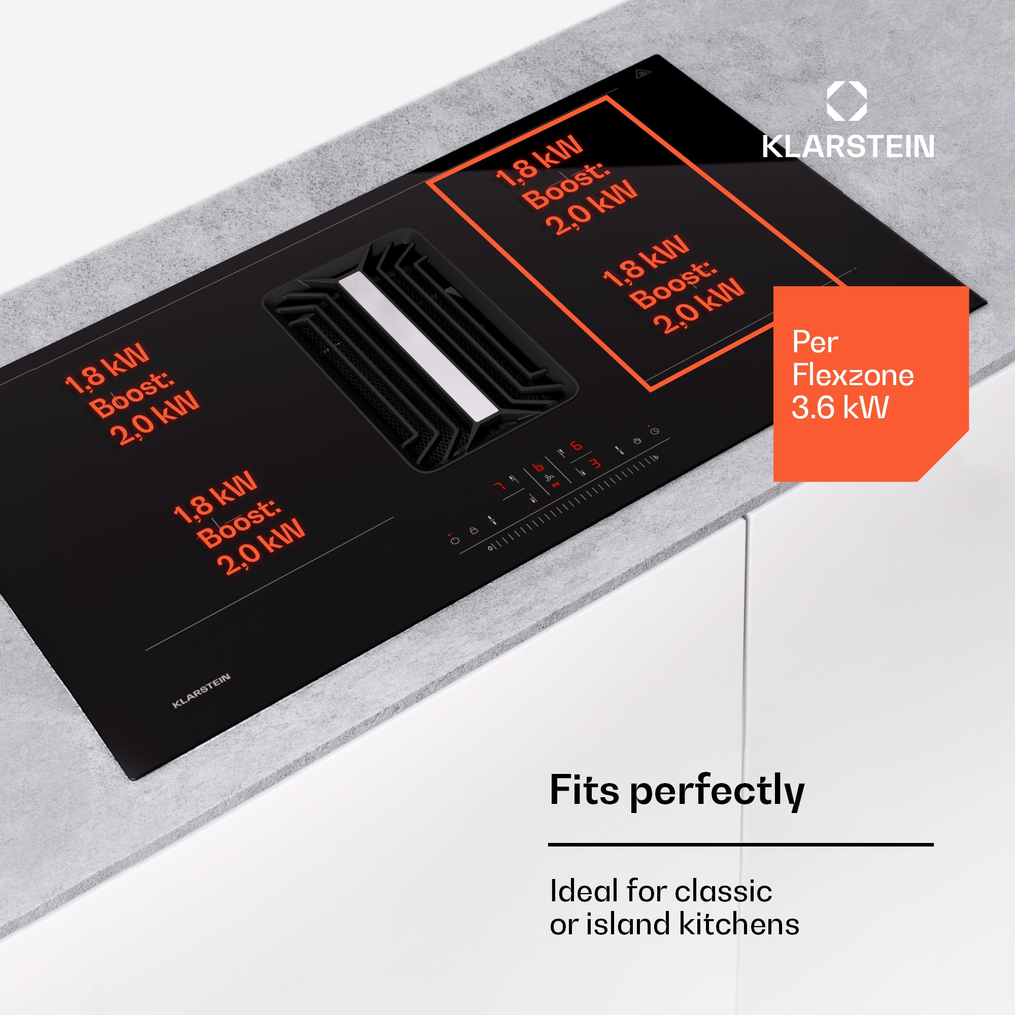 Klarstein AirJet 90, Down Air System, indukčný sporák + DownAir-digestor, 754 m³/h, A – Obrázok 2