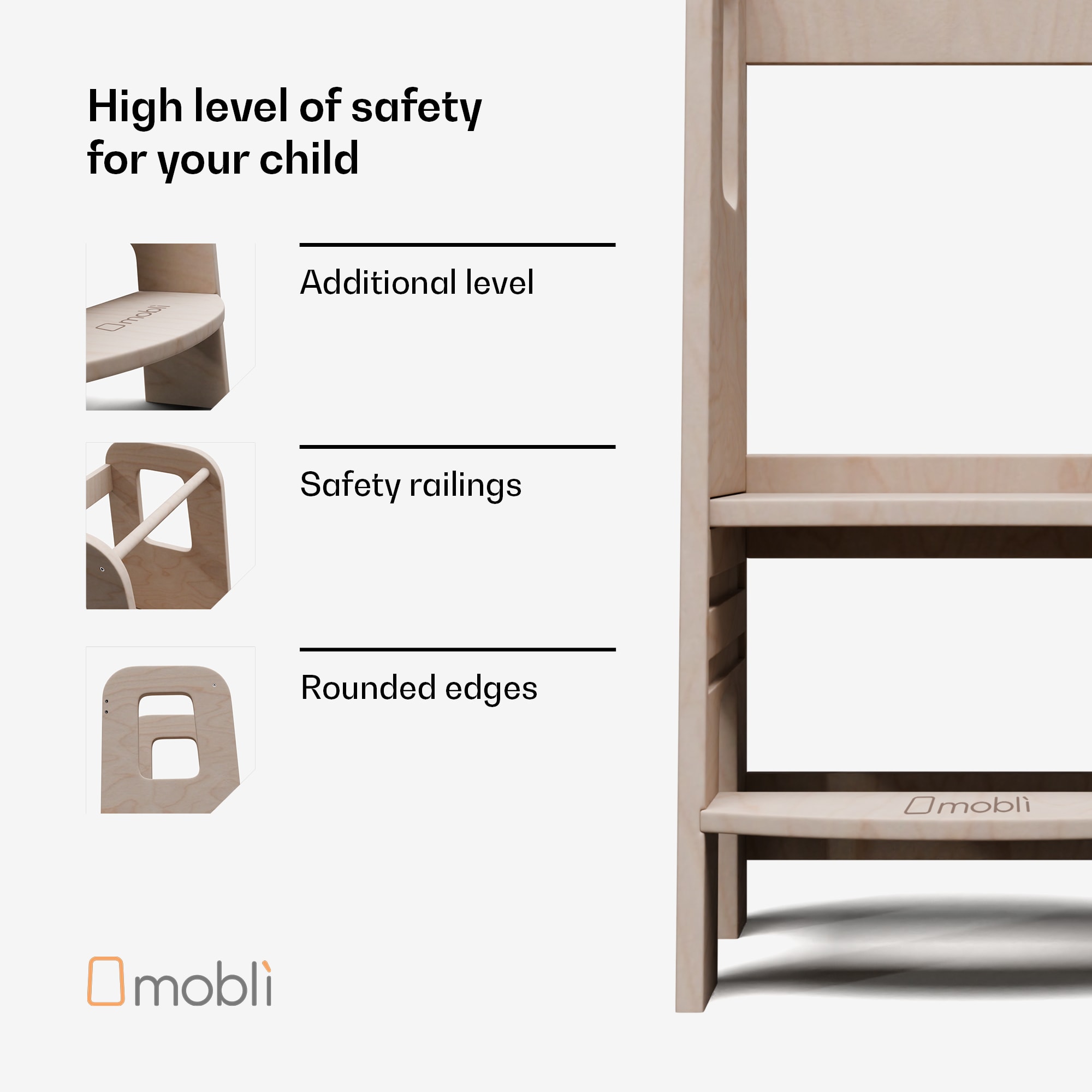 Mobli Ully Montessori, učebná veža, MDF, 40,5 x 86 x 38 cm, výškovo nastaviteľná – Obrázok 4