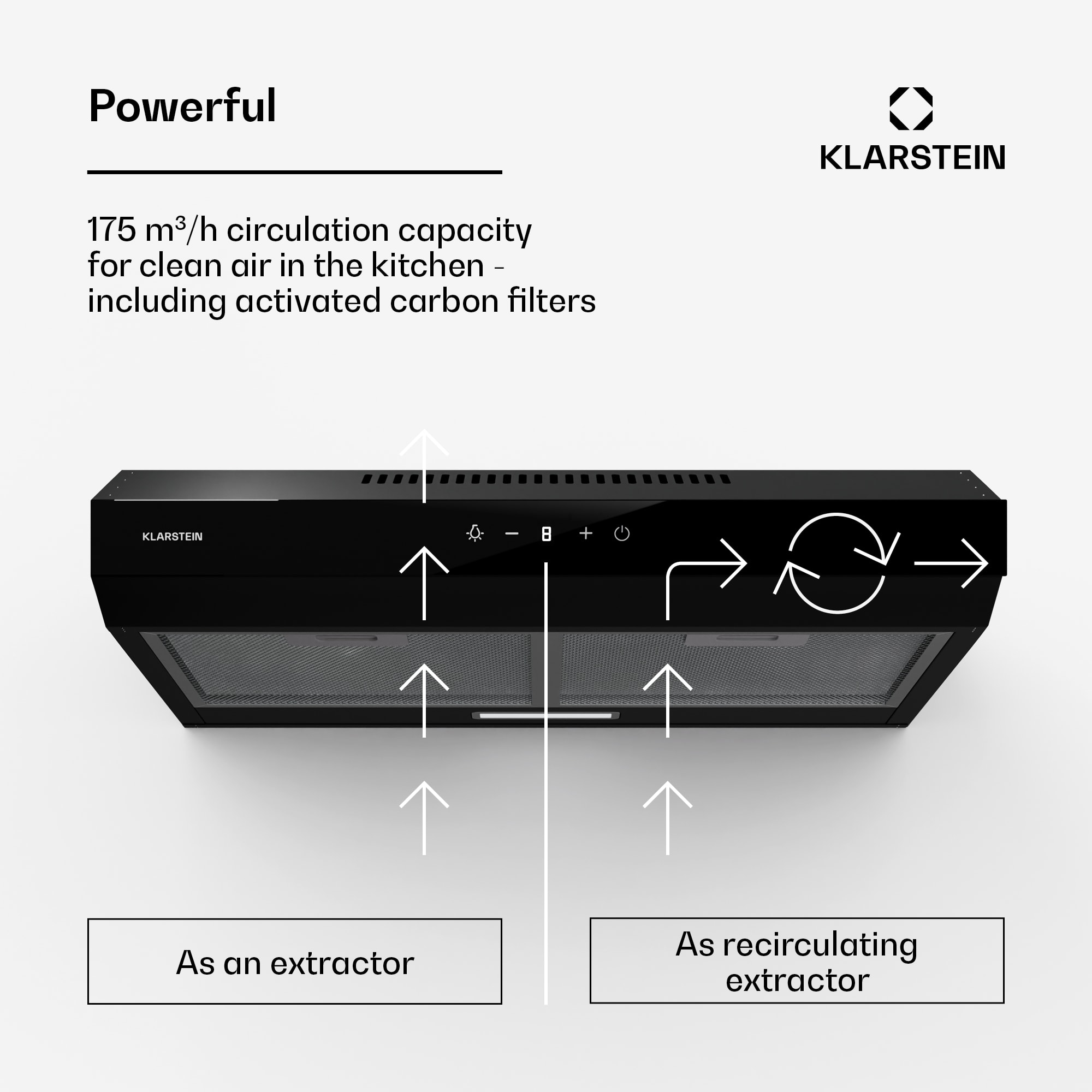 Klarstein Contempo Neo, digestor, podskrinkový, recirkulácia, 175 m³/h, SenseControl, integrované dotykové ovládanie, nehrdzavejúca oceľ / akrylátové sklo – Obrázok 3