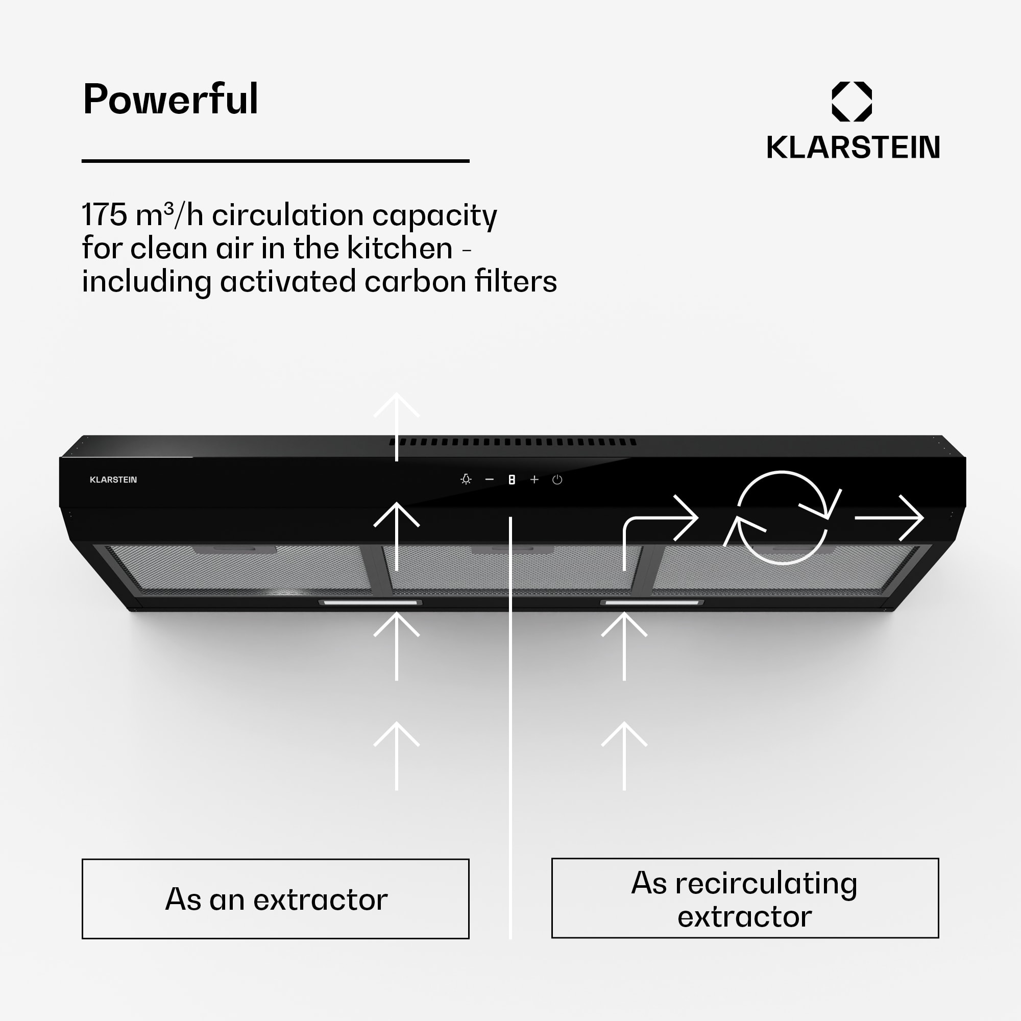 Klarstein Contempo Neo, digestor, podskrinkový, recirkulácia, 175 m³/h, SenseControl, integrované dotykové ovládanie, nehrdzavejúca oceľ / akrylátové sklo – Obrázok 3