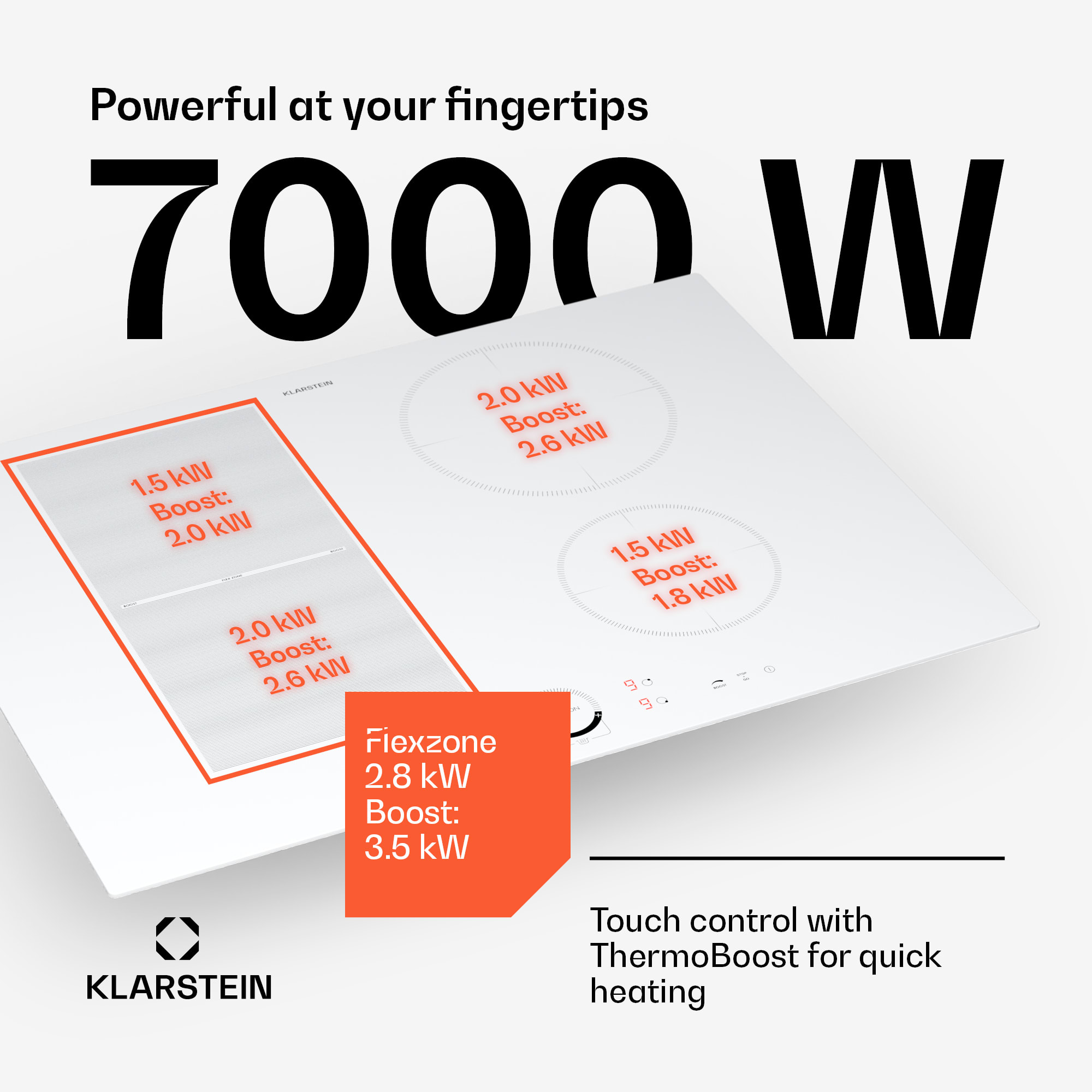 Klarstein Delicatessa 70 Hybrid, vstavaná indukčná varná doska, 4 zóny, 7000 W, sklokeramika – Obrázok 3