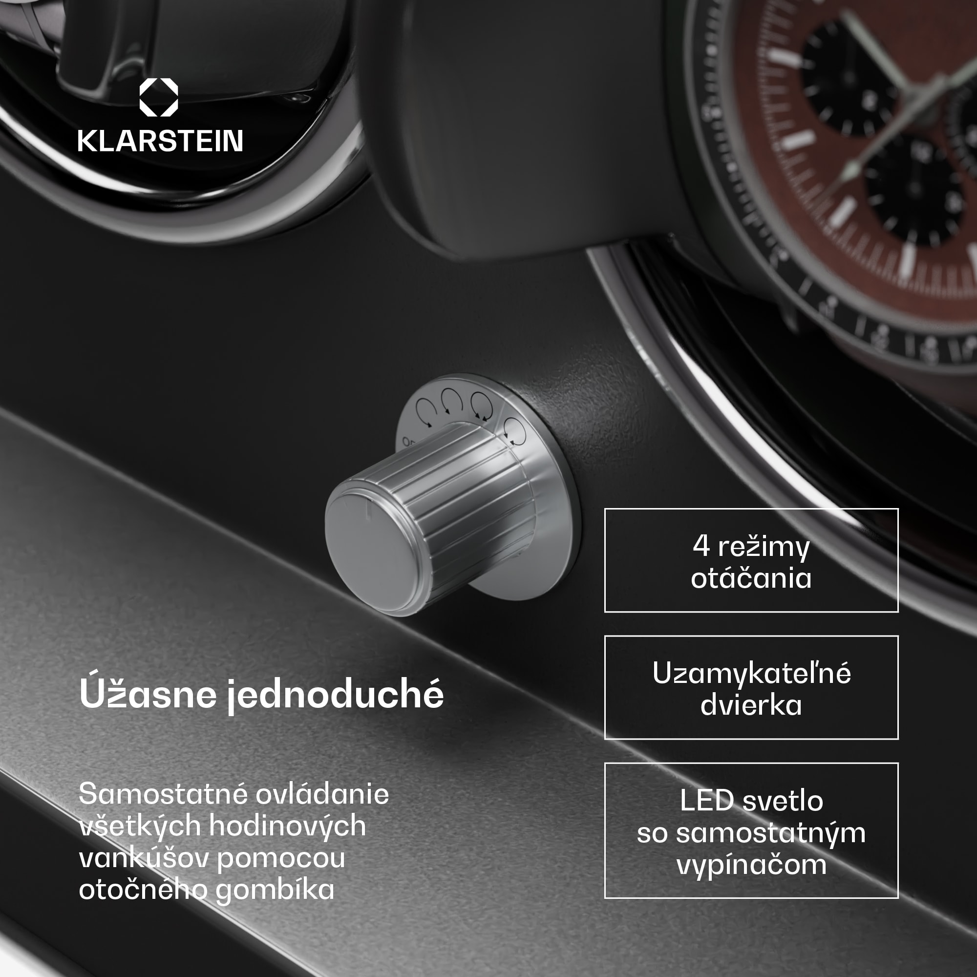 Klarstein Sarthe 3, naťahovač hodiniek, na 3 hodinky, 4 režimy otáčania, LED osvetlenie, zámok – Obrázok 3