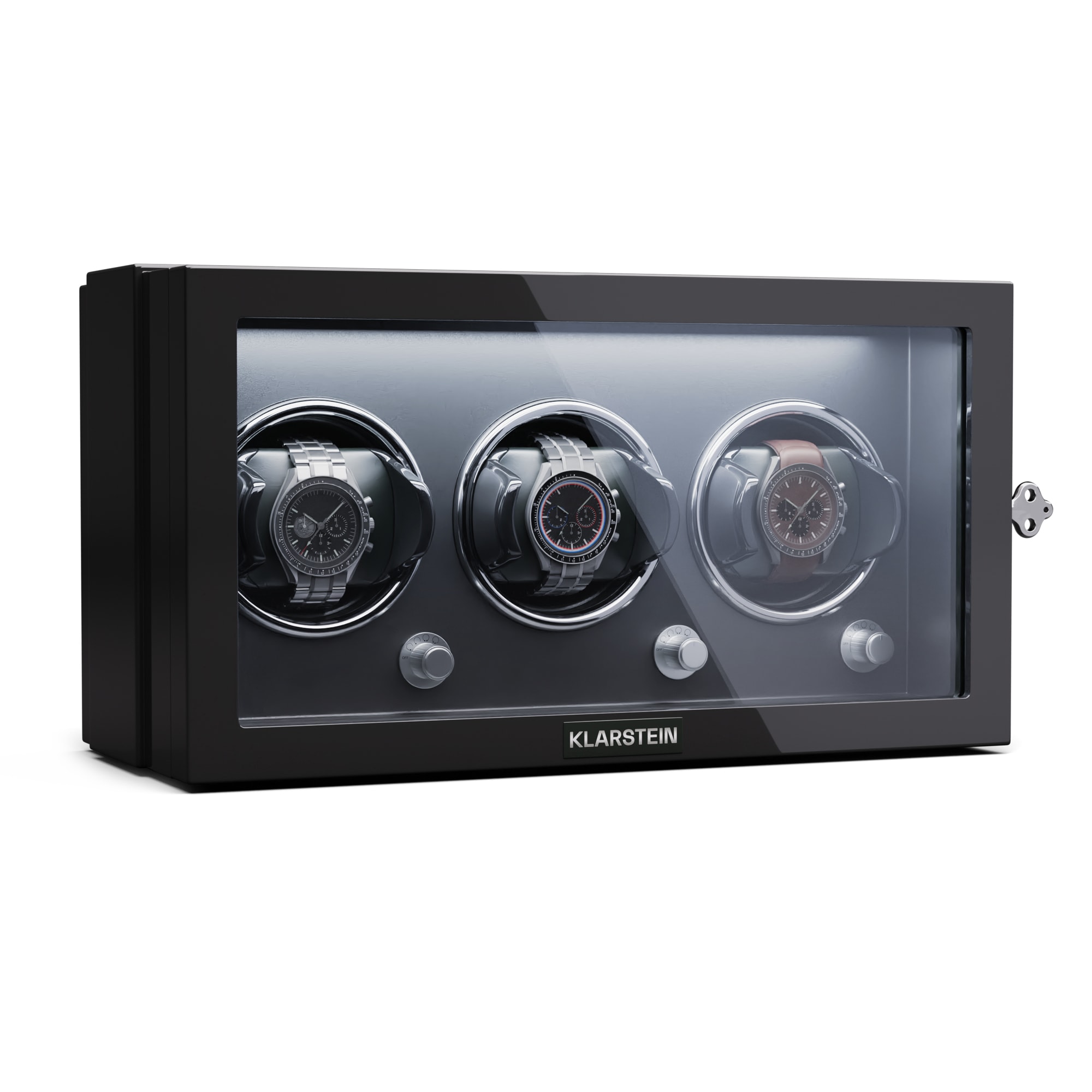 Klarstein Sarthe 3, naťahovač hodiniek, na 3 hodinky, 4 režimy otáčania, LED osvetlenie, zámok