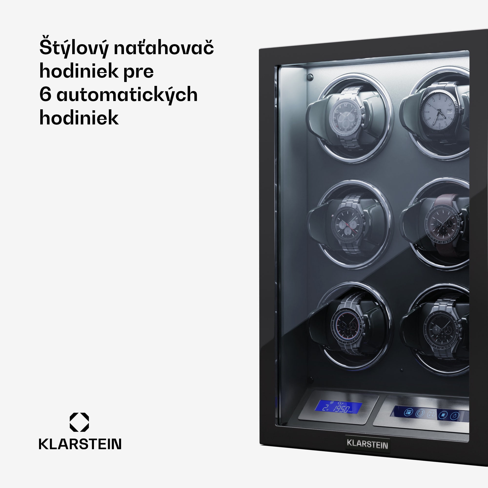Klarstein Sarthe 6, naťahovač hodiniek, na 6 hodiniek, 5 režimov otáčania, LED osvetlenie, dotýkové ovládanie, diaľkové ovládanie – Obrázok 2