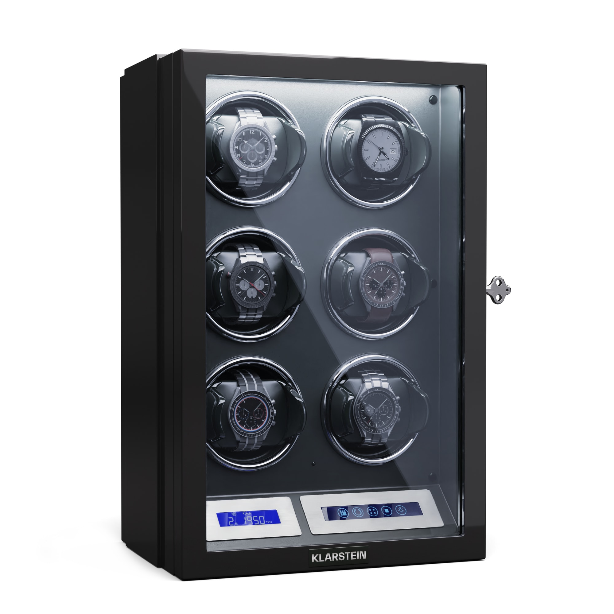 Klarstein Sarthe 6, naťahovač hodiniek, na 6 hodiniek, 5 režimov otáčania, LED osvetlenie, dotýkové ovládanie, diaľkové ovládanie