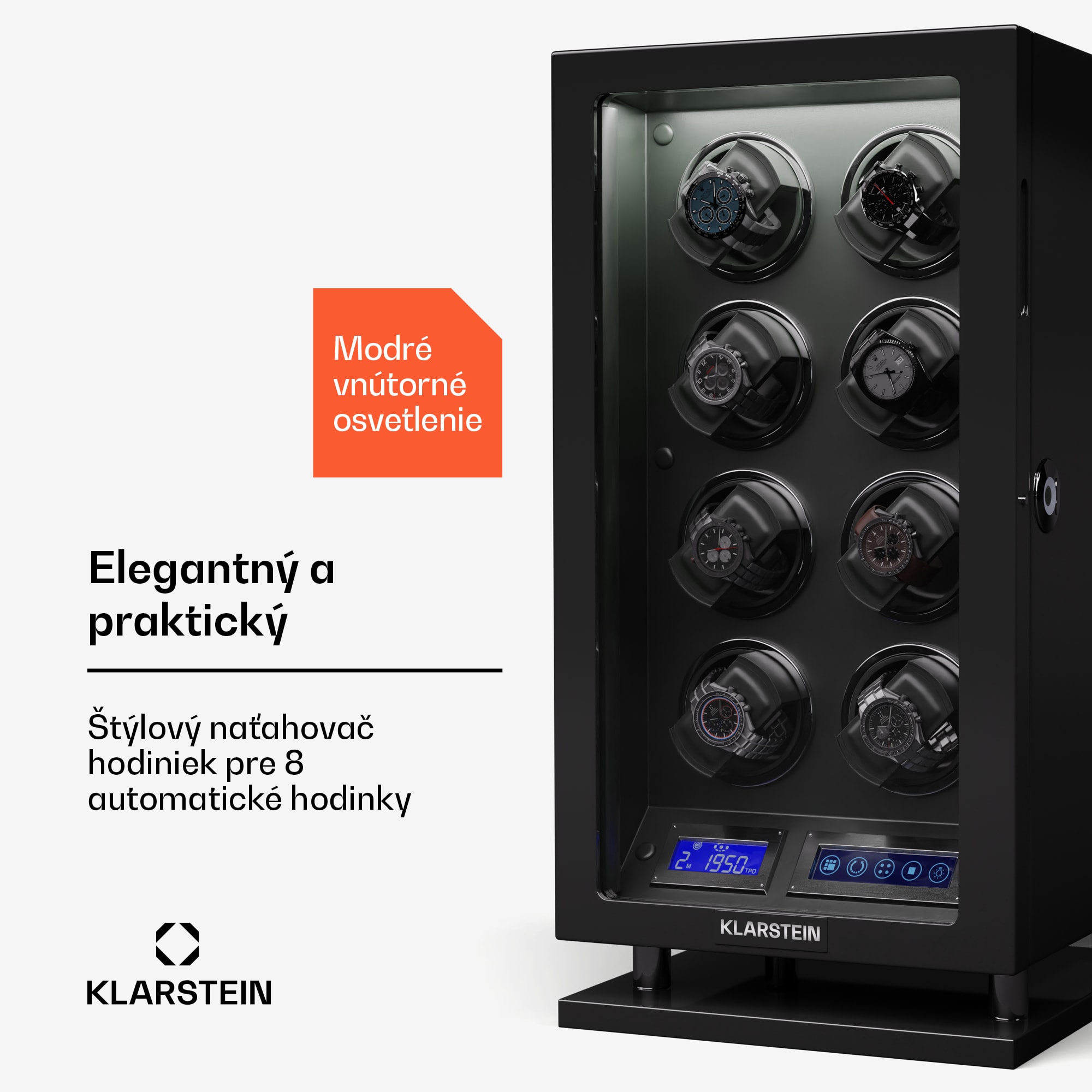 Klarstein Verdon 8, naťahovač hodiniek, na 8 hodiniek, 3 režimy, 5 rýchlostí, LED, diaľkové ovládanie – Obrázok 2