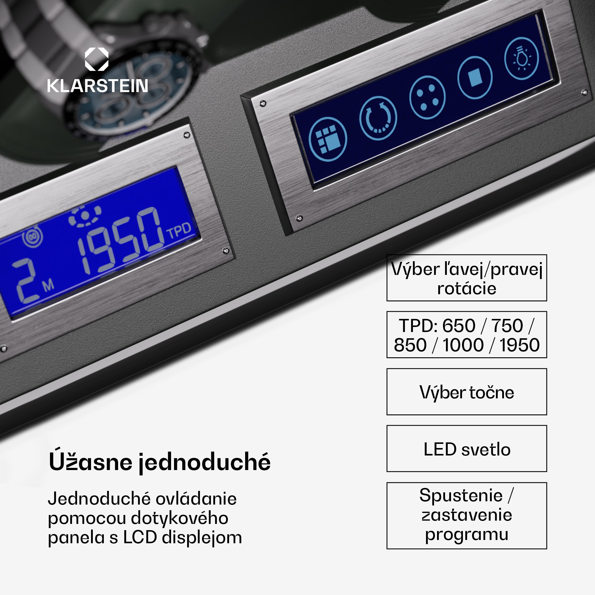 Klarstein Verdon 8, naťahovač hodiniek, na 8 hodiniek, 3 režimy, 5 rýchlostí, LED, diaľkové ovládanie – Obrázok 5