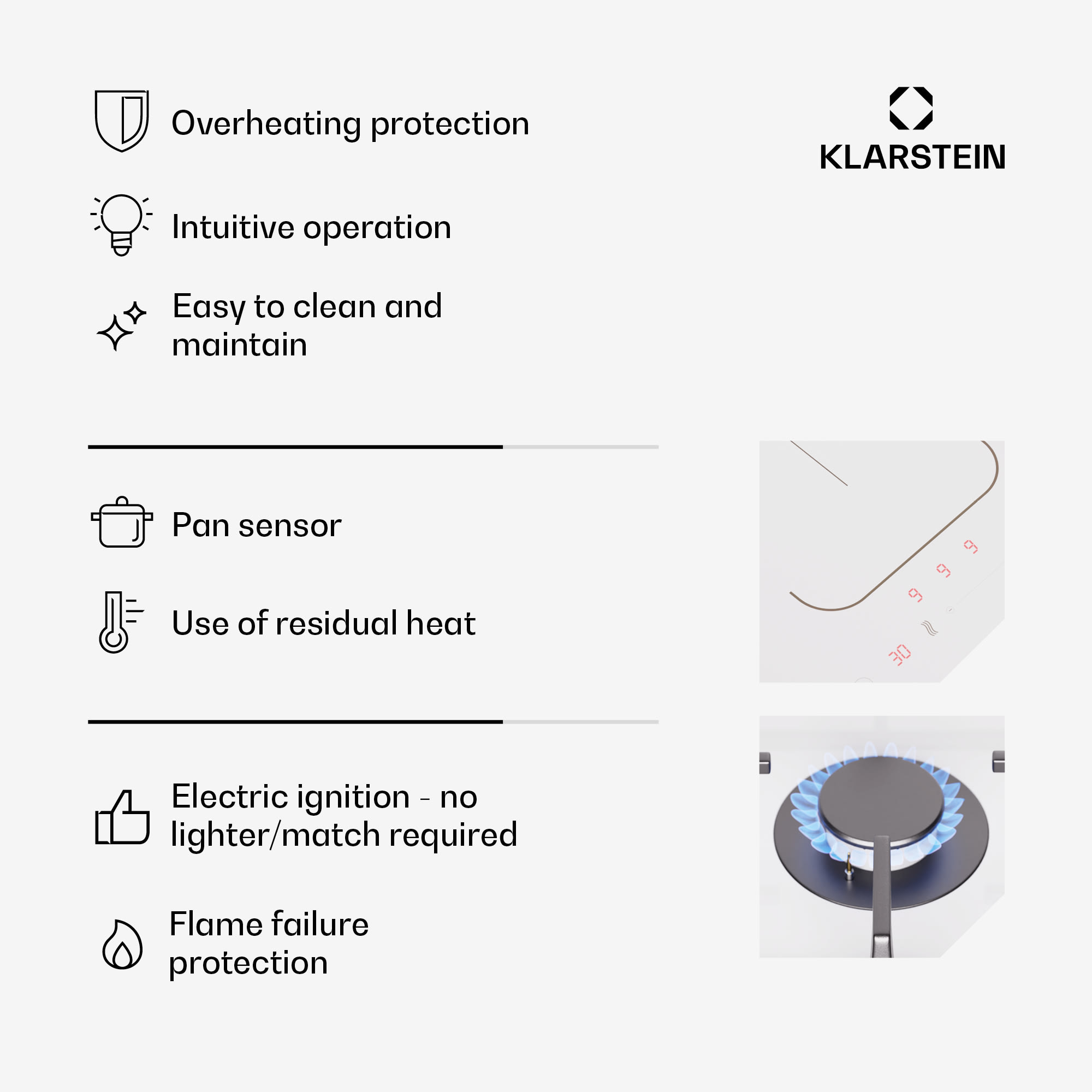 Klarstein MultiChef 4, indukčná a plynová varná doska, 4 varné zóny, 2 plynové horáky, 2 indukčné varné dosky, FlexZone – Obrázok 4