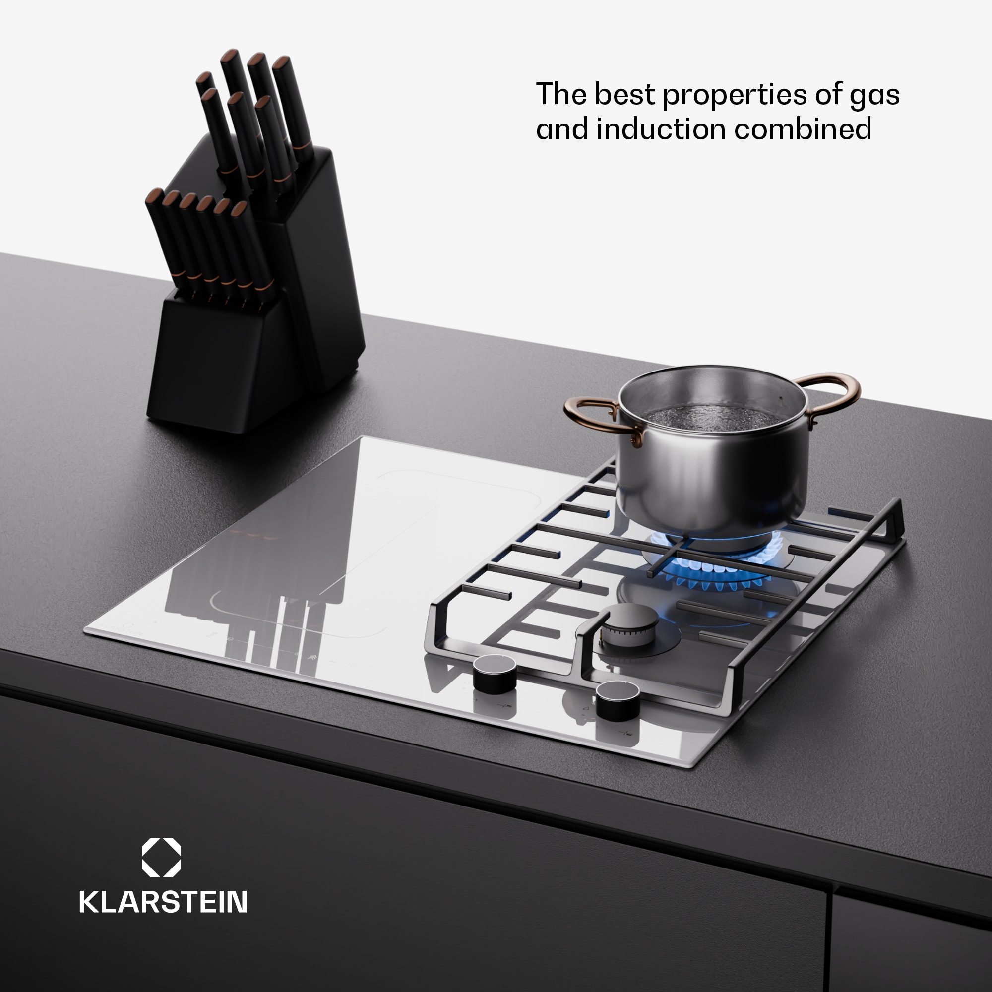 Klarstein MultiChef 4, indukčná a plynová varná doska, 4 varné zóny, 2 plynové horáky, 2 indukčné varné dosky, FlexZone – Obrázok 5