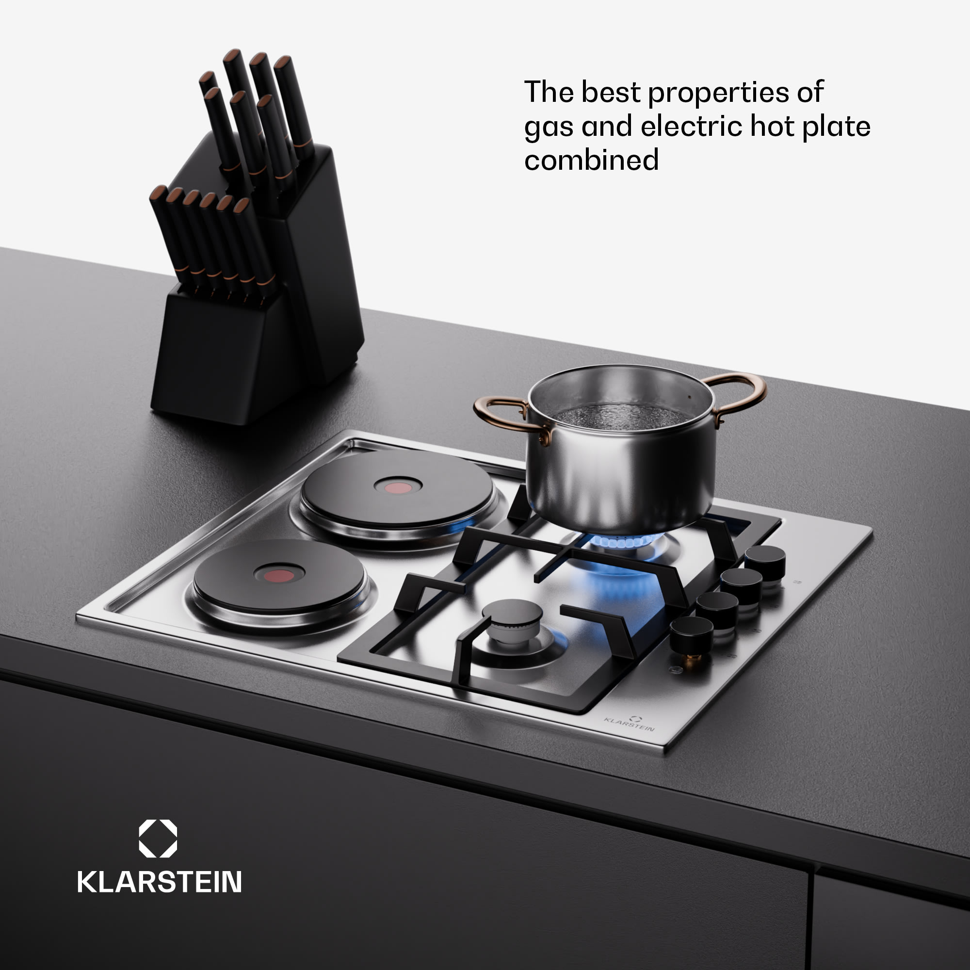 Klarstein MultiChef 4 Hot Plate, elektrická a plynová varná doska, 4 varné zóny, 2 horáky, 2 elektrické platne – Obrázok 5