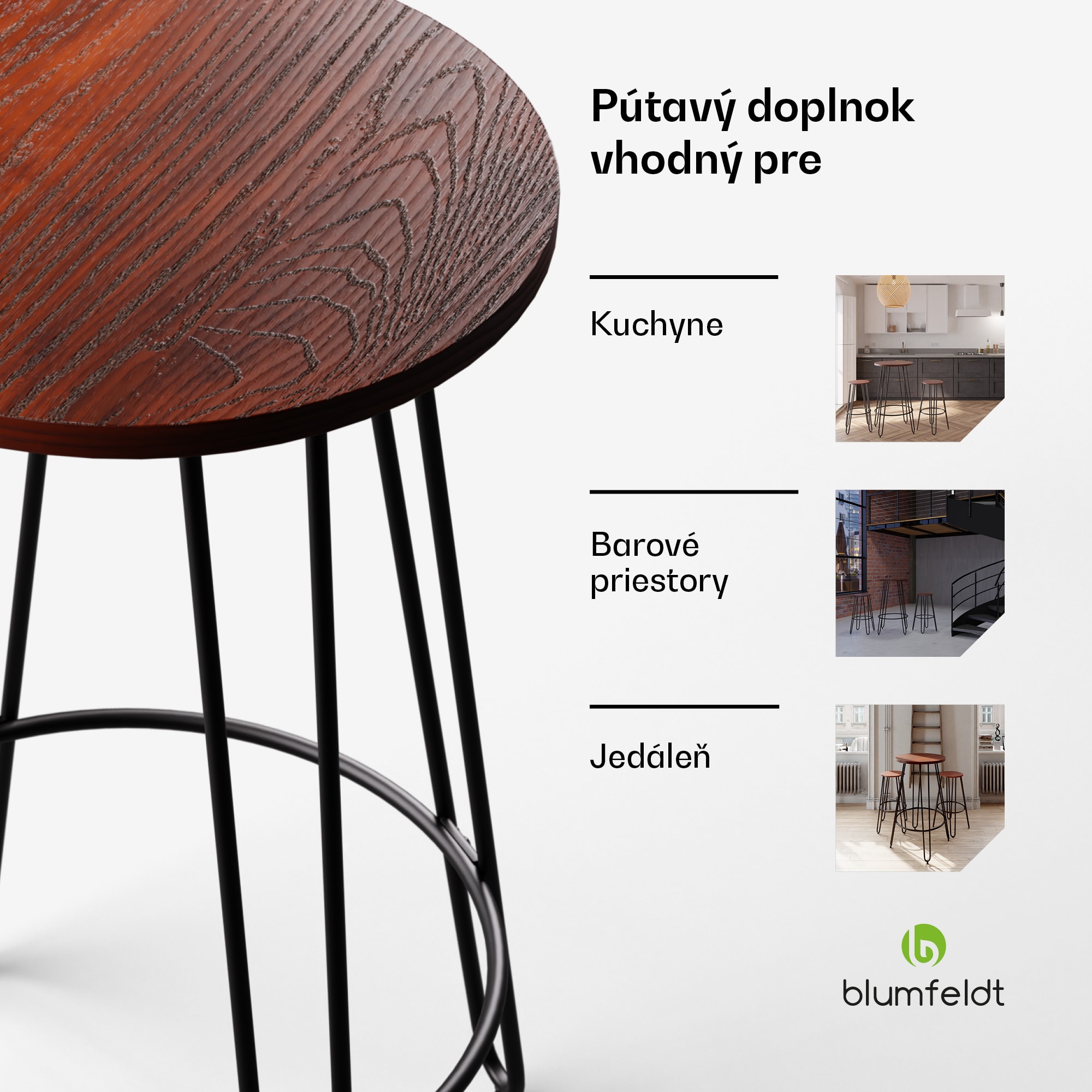 Blumfeldt Bistro stôl, Hamilton, Ø60cm, drevený oceľový rám – Obrázok 3