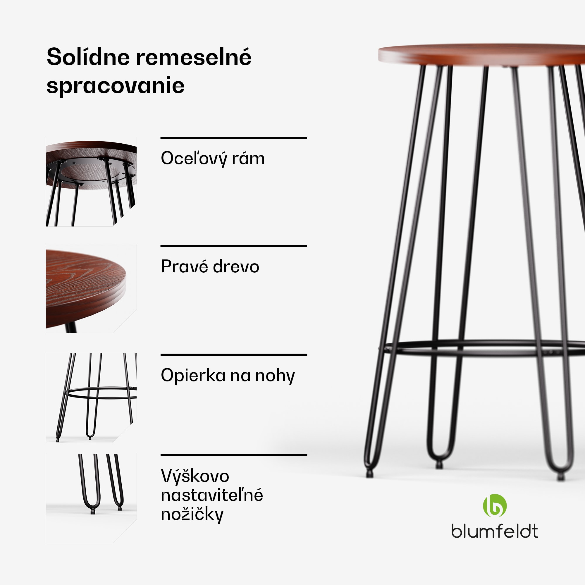 Blumfeldt Bistro stôl, Hamilton, Ø60cm, drevený oceľový rám – Obrázok 4