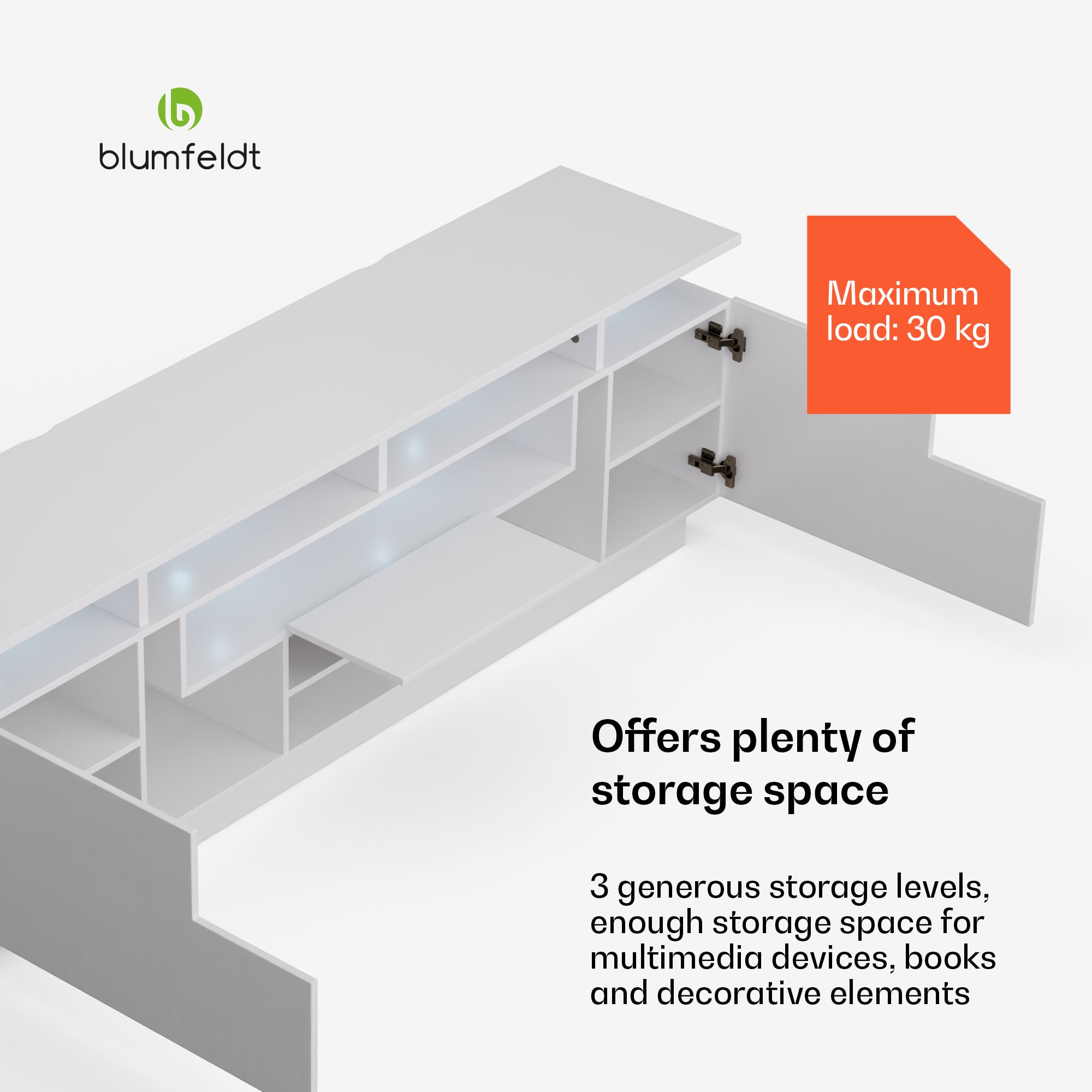 Blumfeldt Perth Lowboard, TV skrinka, 150 x 35 x 50 cm, LED – Obrázok 4