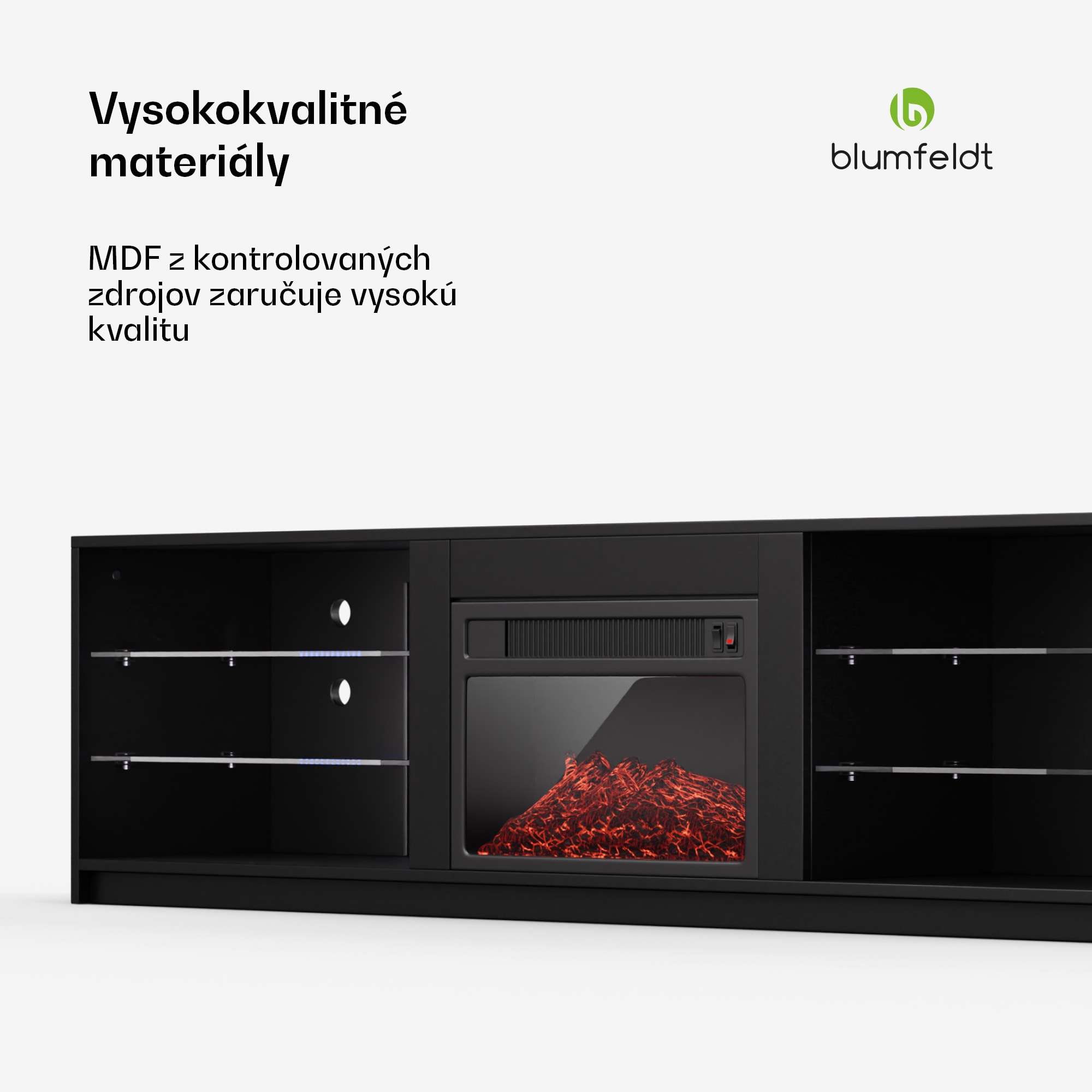 Blumfeldt Perth Medium Lowboard TV skrinka s elektrickým krbom, 160 x 40 x 30 cm, LED – Obrázok 5