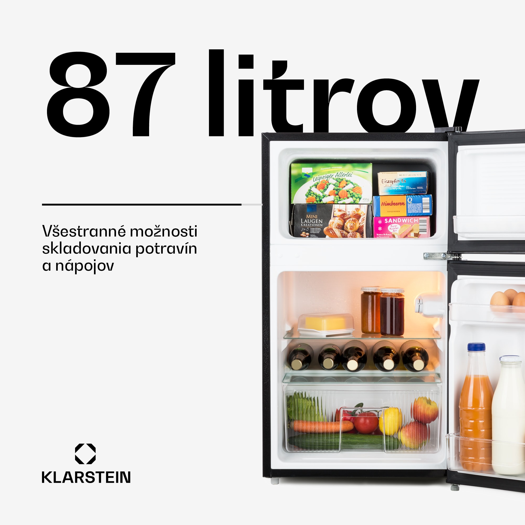 Klarstein Big Daddy Cool, kombinovaná chladnička, 61/26 l, 40 dB, energet. trieda F, čierna – Obrázok 2