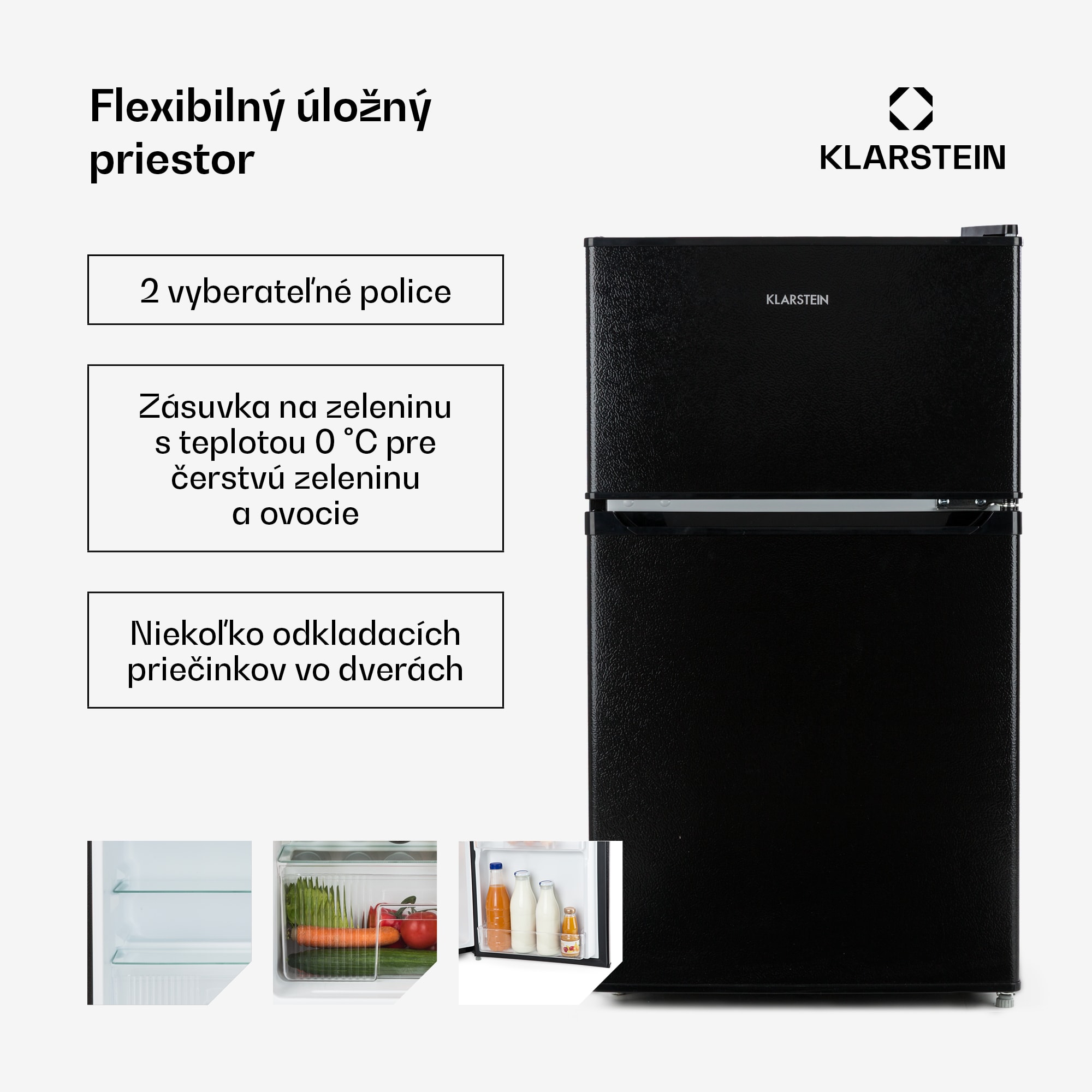 Klarstein Big Daddy Cool, kombinovaná chladnička, 61/26 l, 40 dB, energet. trieda F, čierna – Obrázok 5