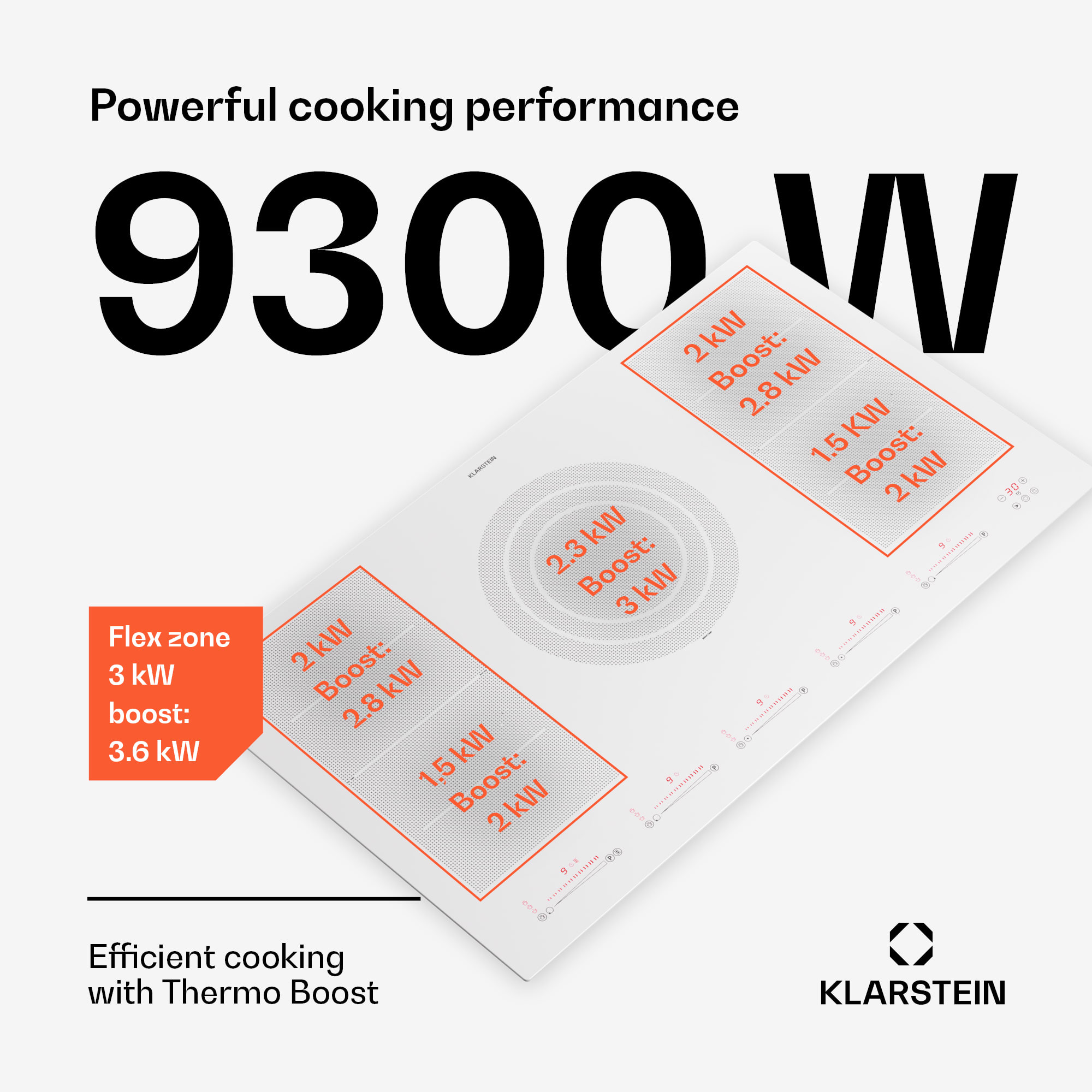 Klarstein Masterzone 90 Flex, indukčná varná doska, max. 12 600 W, vstavaná, 5 zón, 2 Flex zóny, technológia ThermoBoost, Smart Flex – Obrázok 3