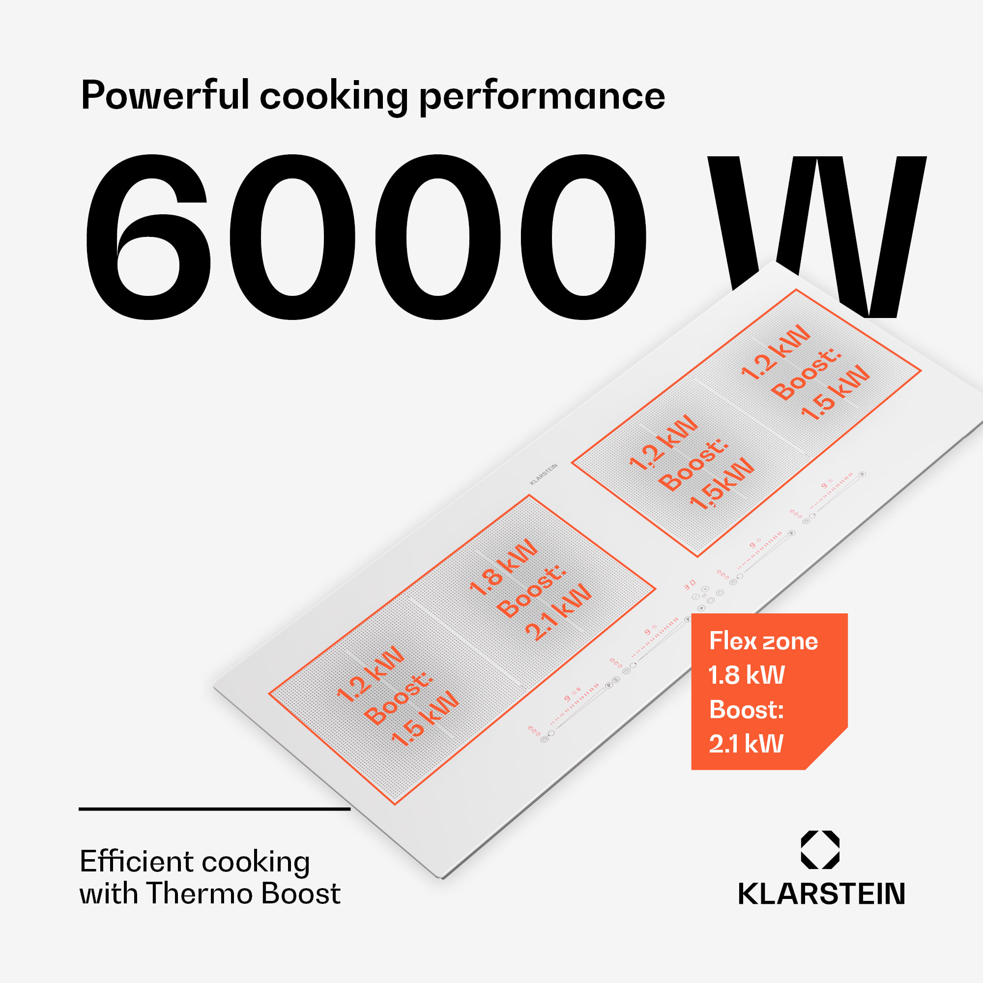 Klarstein Masterzone 90 Slim Flex, indukčná varná doska, max. 7200 W, vstavaná, 4 zóny, 2 Flex zóny, technológia ThermoBoost, Smart Flex – Obrázok 3
