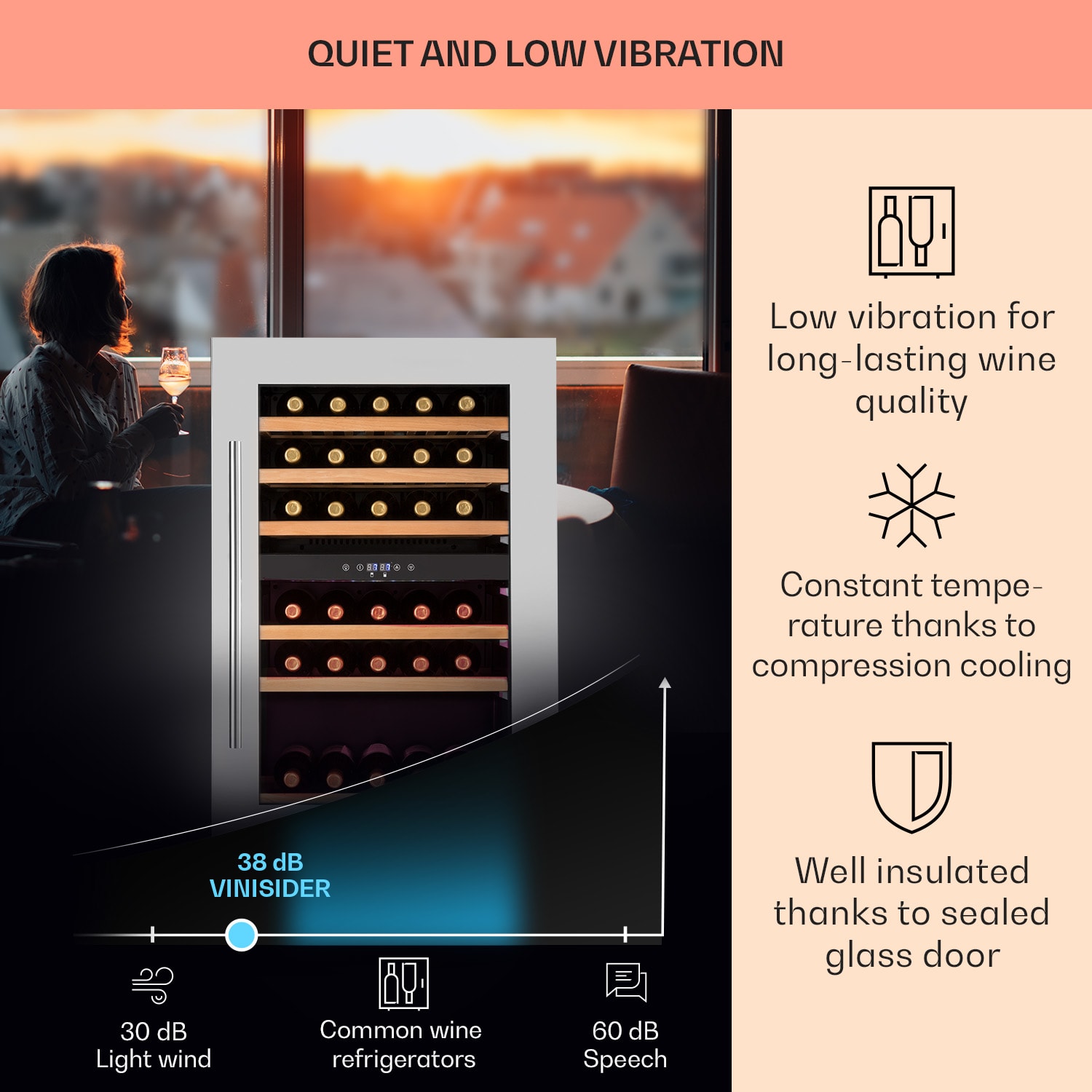 Klarstein Vinsider 35D, vstavaná vinotéka, 128 l, 41 fliaš, 2 zóny – Obrázok 4