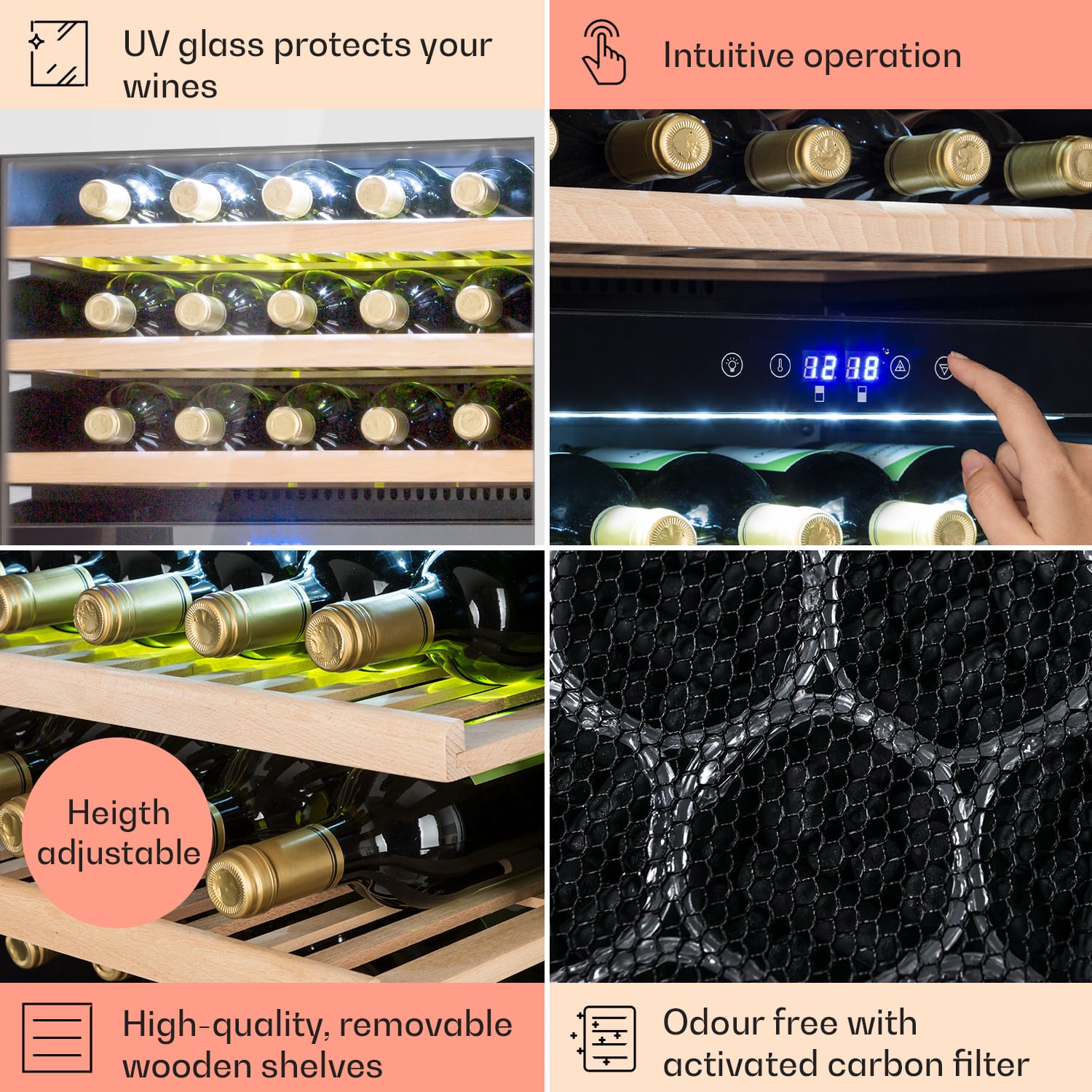 Klarstein Vinsider 35D, vstavaná vinotéka, 128 l, 41 fliaš, 2 zóny – Obrázok 5