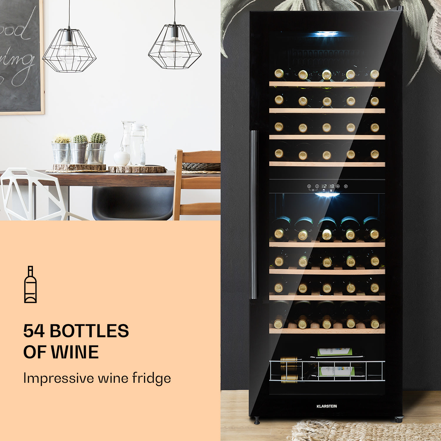 Klarstein Barossa 54 Duo, vinotéka, 148 l, 2 zóny, 54 fliaš, dotykový displej – Obrázok 2