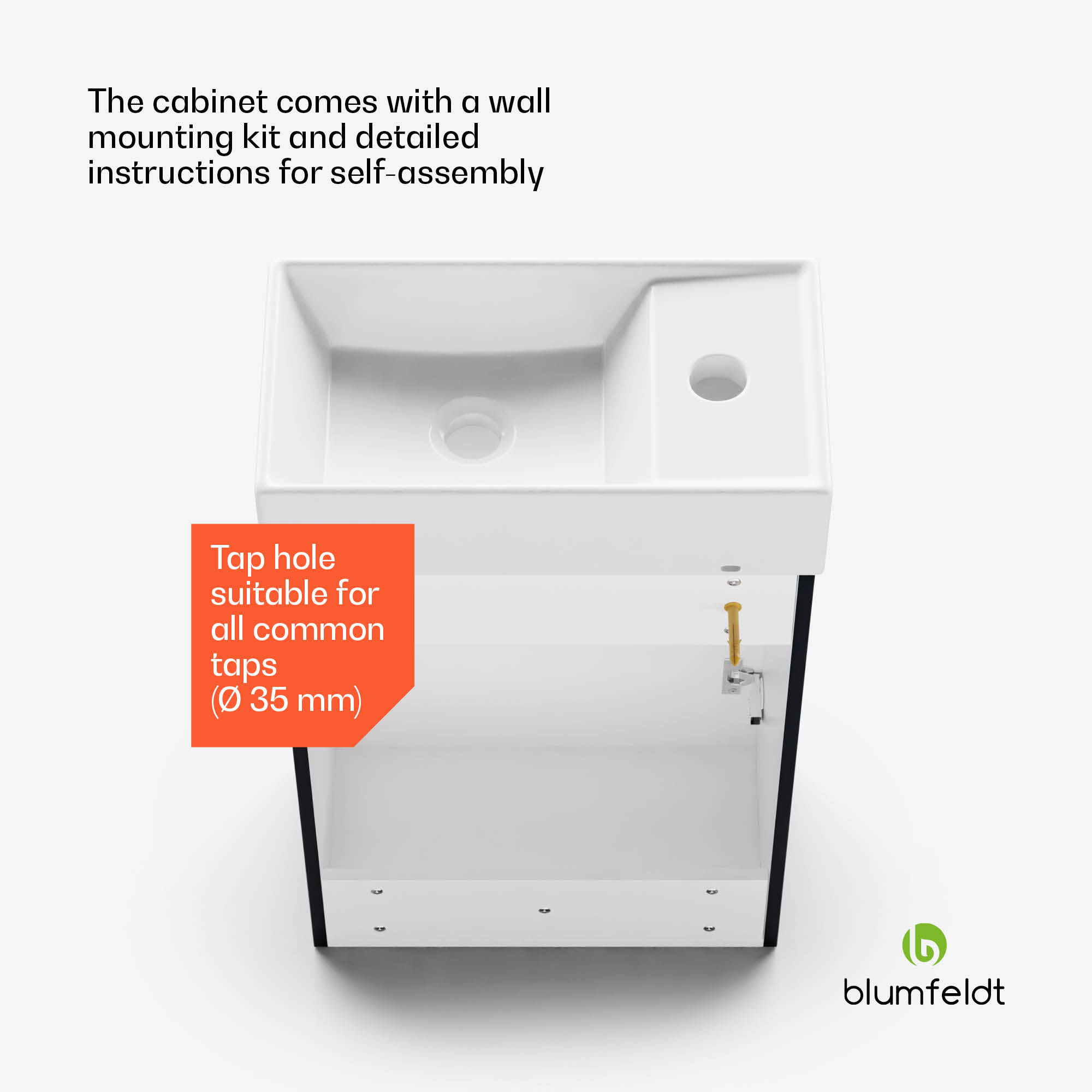 Blumfeldt Johnstone, umývadlo a skrinka do kúpeľne, 40 cm, keramické umývadlo, zatváranie Soft-Close – Obrázok 5