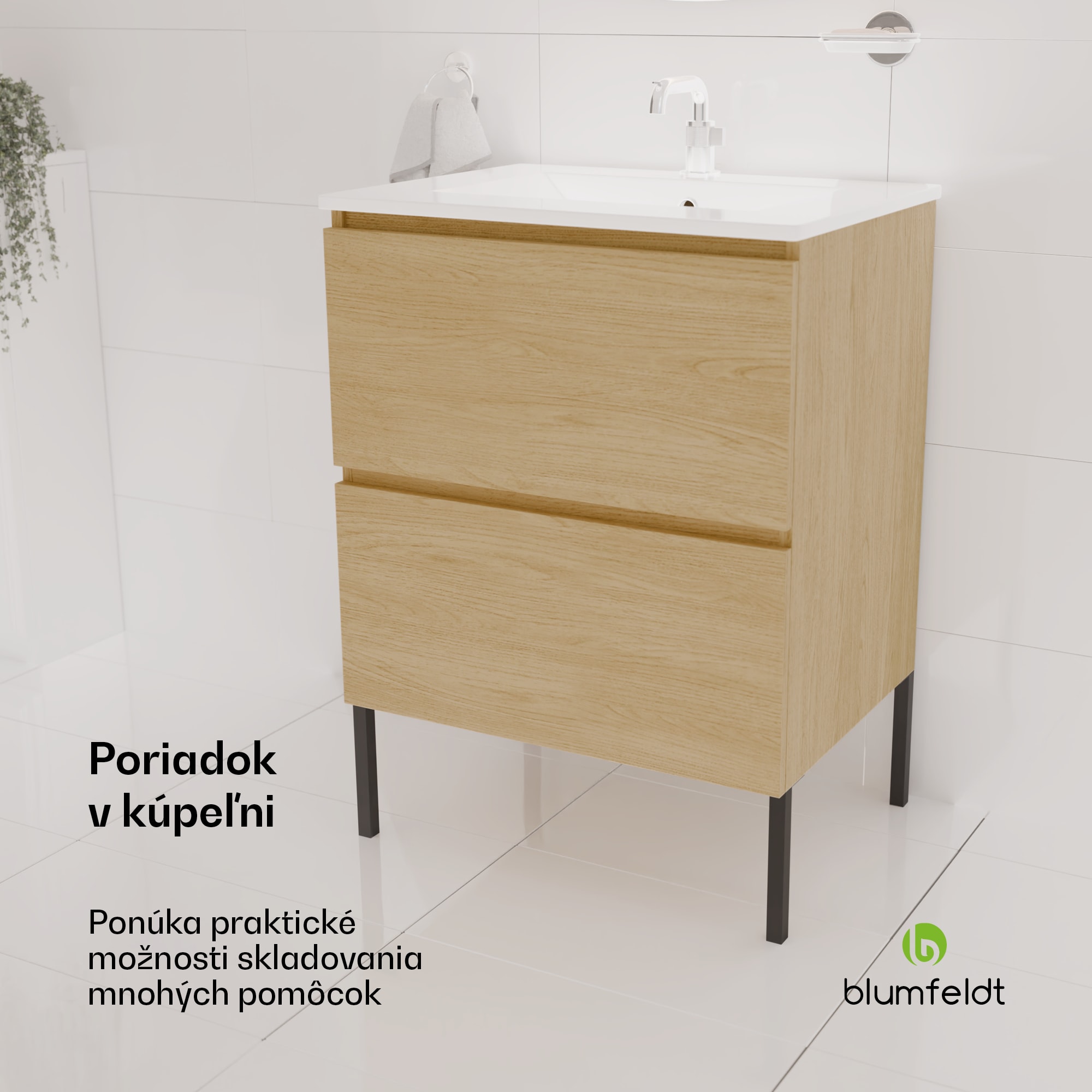 Blumfeldt Johnstone, umývadlo a skrinka do kúpeľne, 60 cm, keramické umývadlo – Obrázok 2