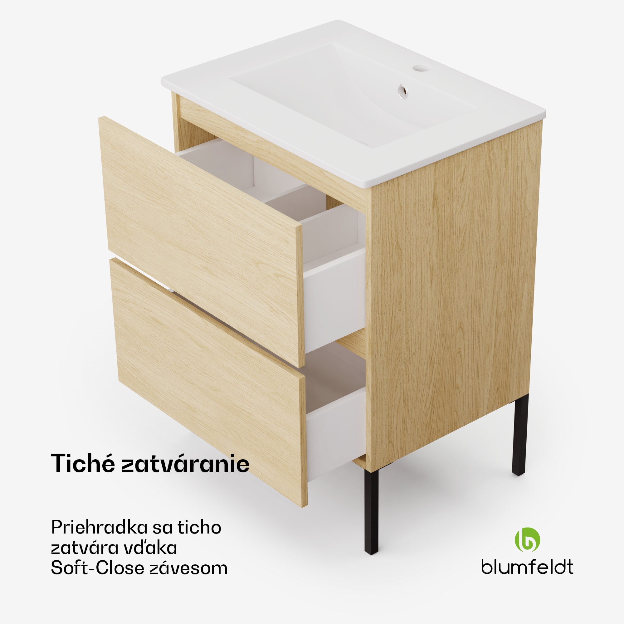 Blumfeldt Johnstone, umývadlo a skrinka do kúpeľne, 60 cm, keramické umývadlo – Obrázok 4