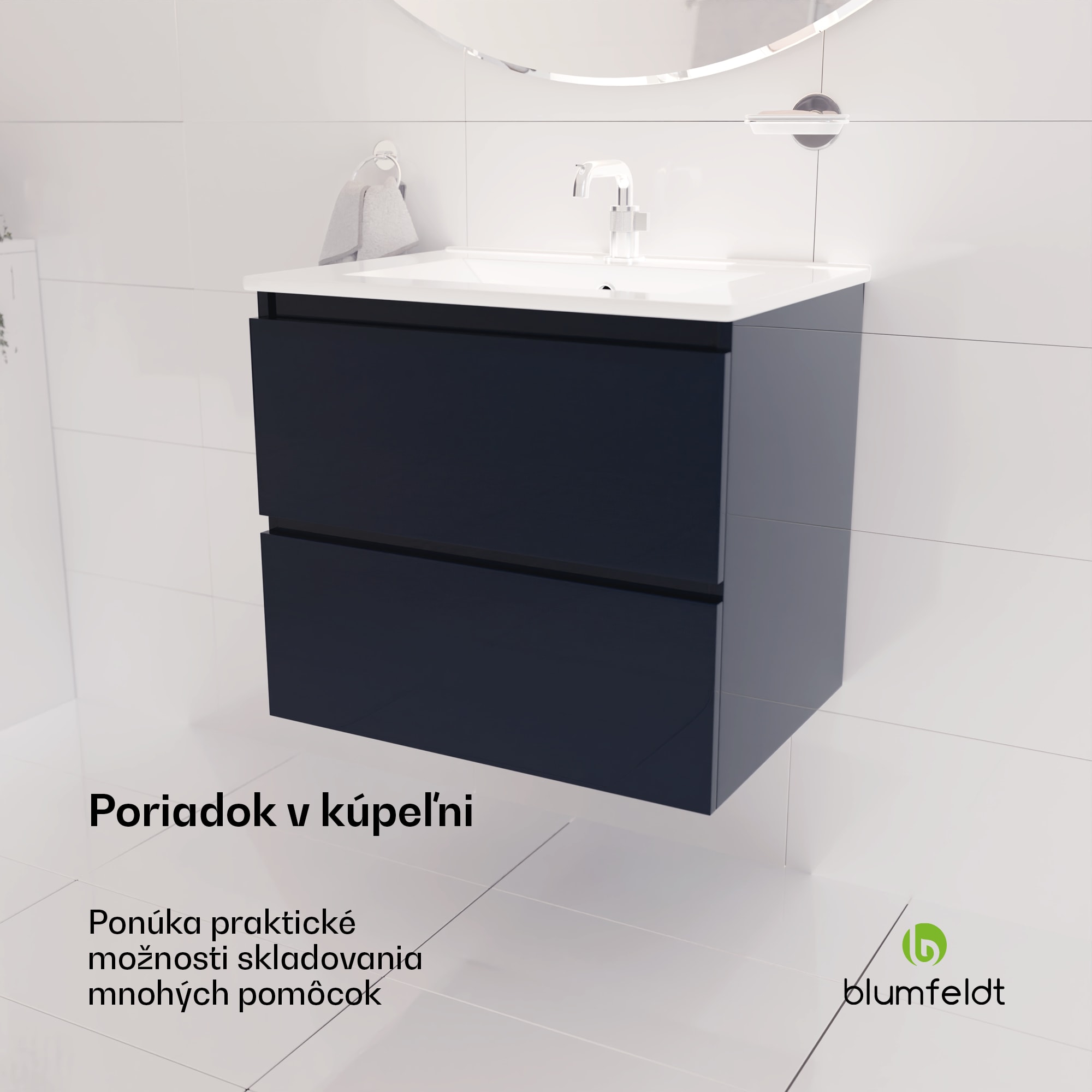 Blumfeldt Johnstone, umývadlo a skrinka do kúpeľne, 60 cm, keramické umývadlo, zatváranie Soft-Close – Obrázok 2