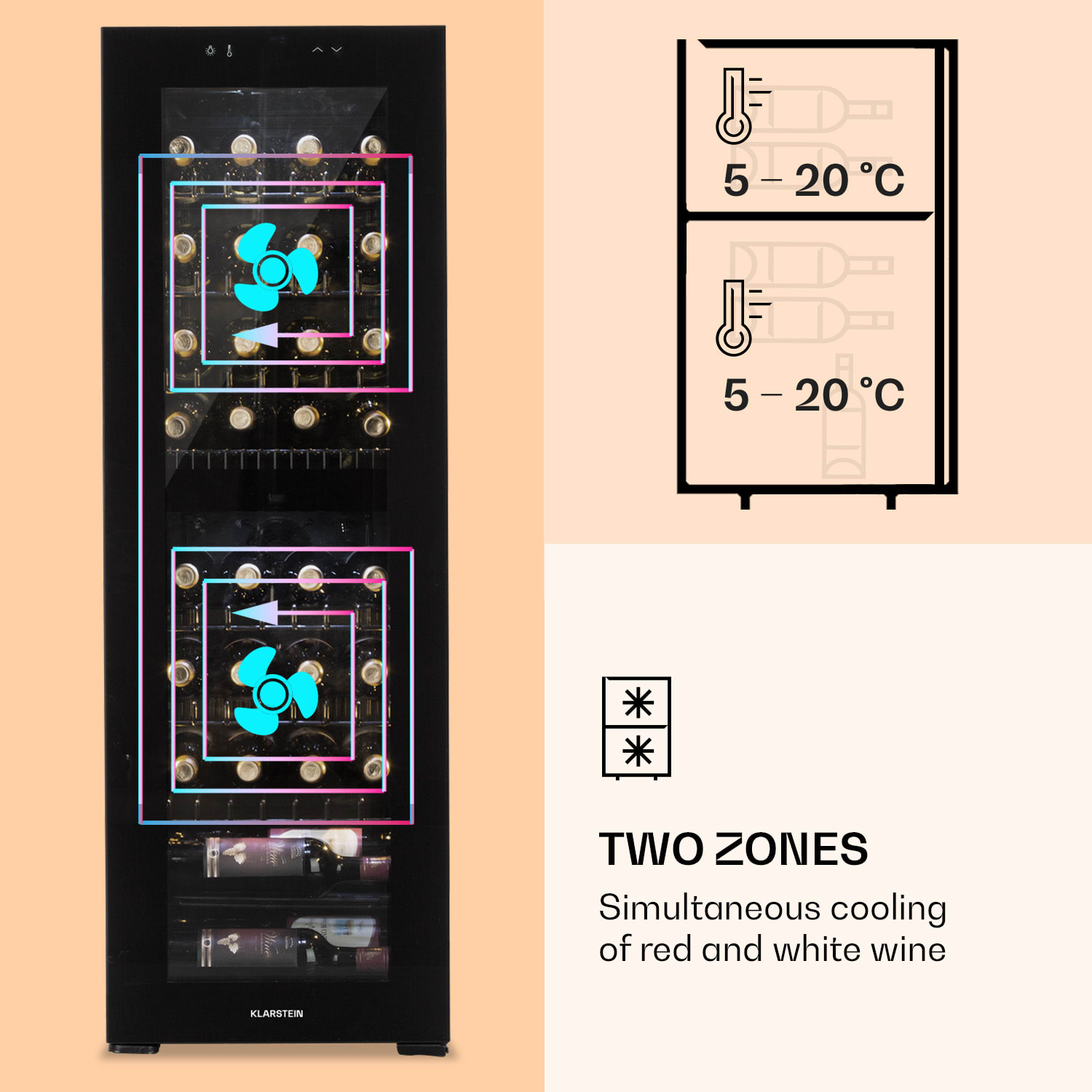 Klarstein Bellevine Deux 39 Flex, vinotéka, 105 l, 39 fliaš, 2 zóny – Obrázok 4