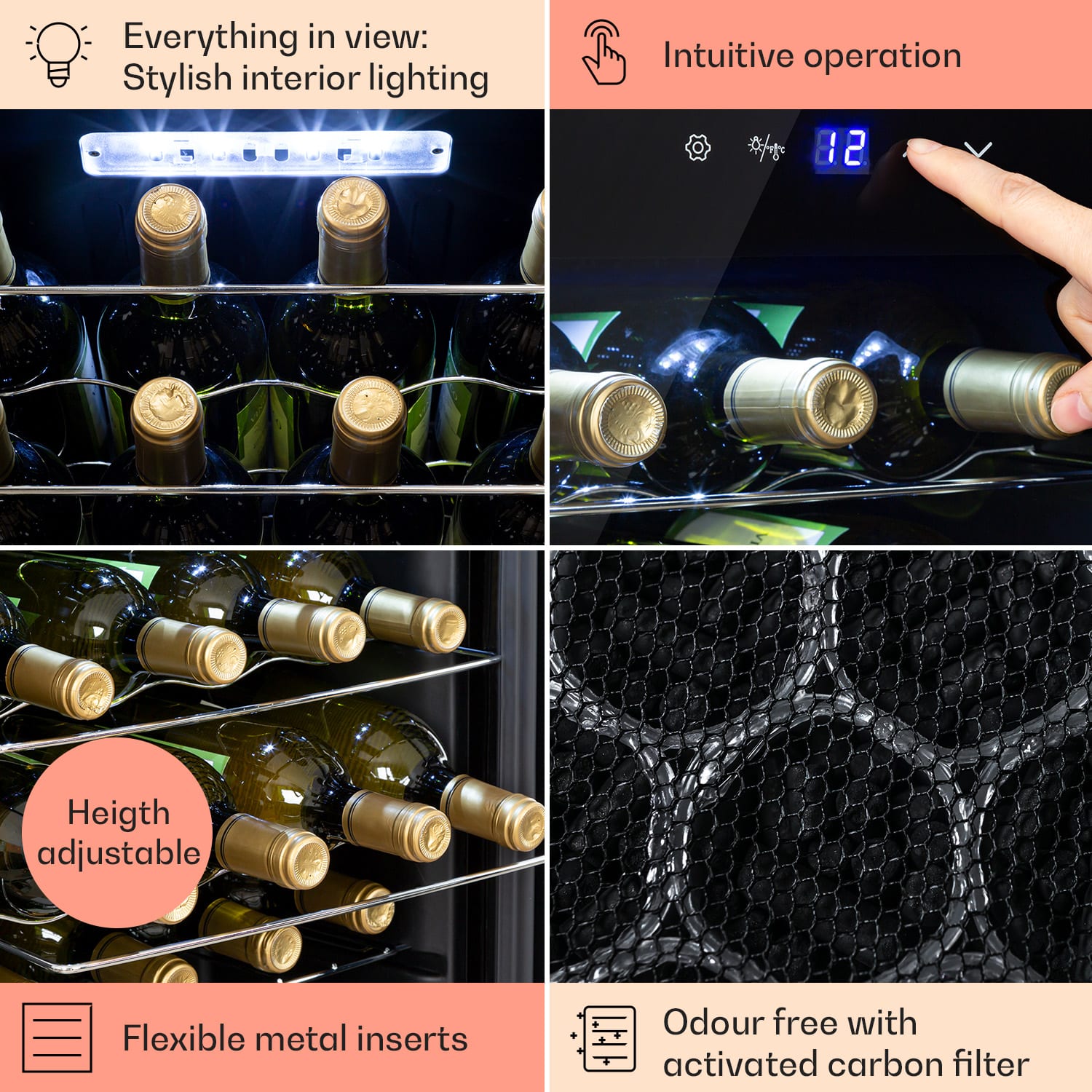 Klarstein Shiraz 20 Uno, vinotéka, 53 l, 20 fliaš, 5-18°C, dotykový ovládací panel – Obrázok 5