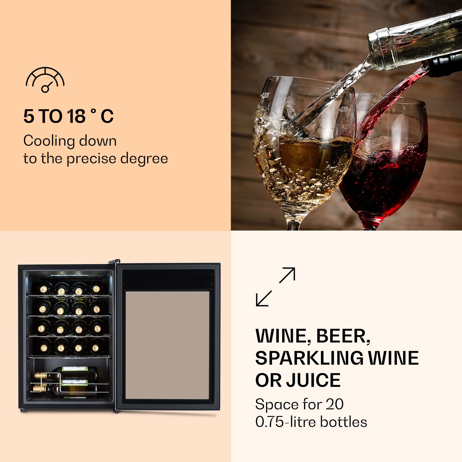 Klarstein Ultimo 20 Uno, vinotéka, 53 l, 131 W, 5–18°C, dotykový ovládací panel – Obrázok 3