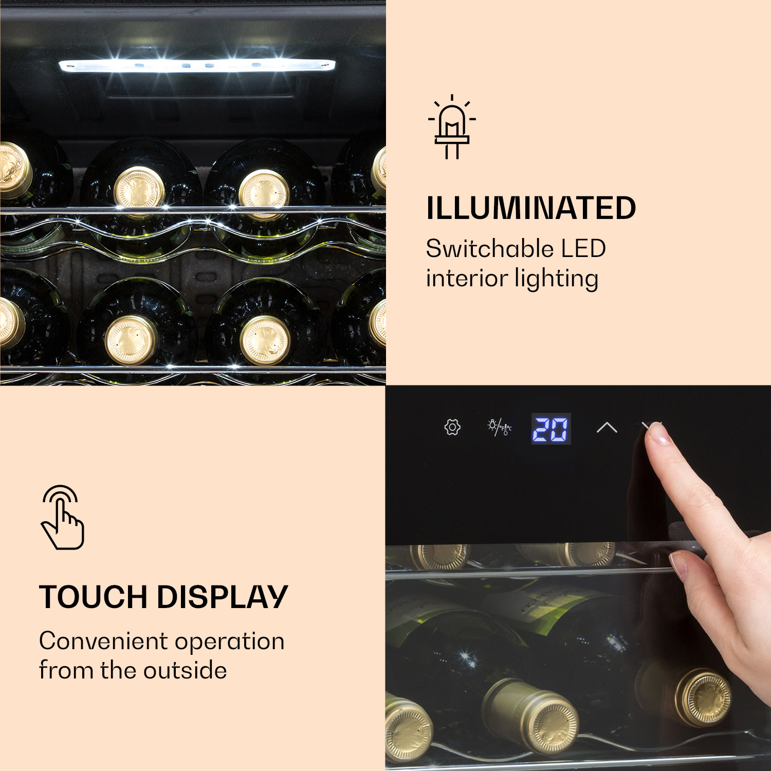 Klarstein Ultimo 20 Uno, vinotéka, 53 l, 131 W, 5–18°C, dotykový ovládací panel – Obrázok 5