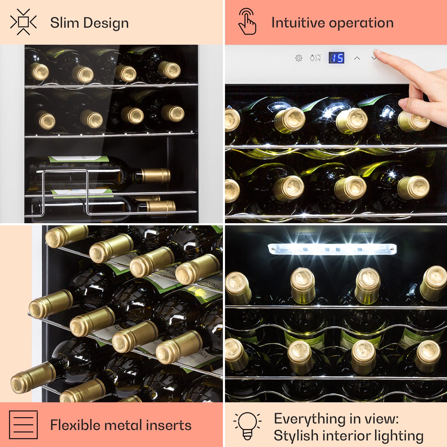 Klarstein Shiraz 20 Uno, vinotéka, 53 l, 20 fliaš, 5-18°C, dotykový ovládací panel – Obrázok 3