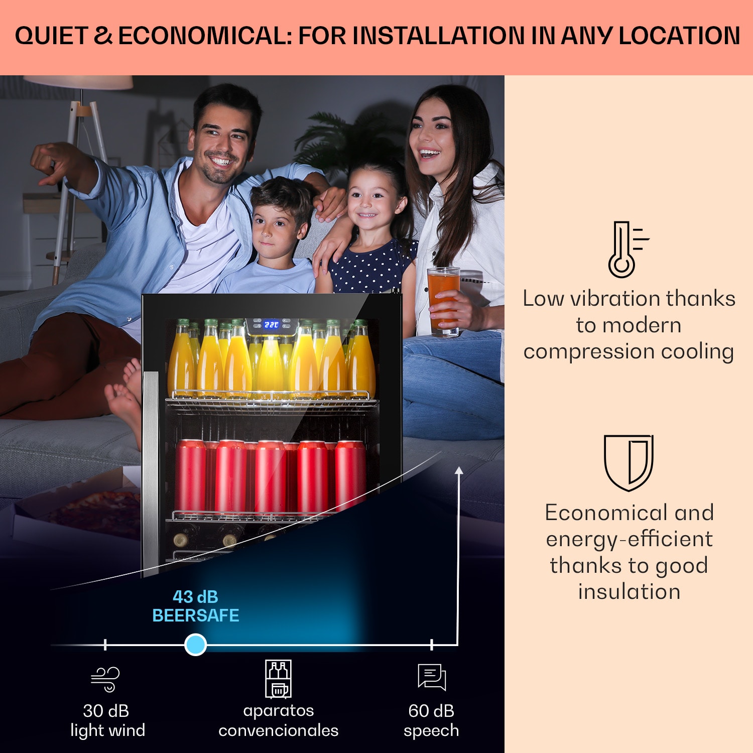 Klarstein Beersafe 5XL, chladnička, 148 l, 3 police, panoramatické sklenené dvere, nehrdzavejúca oceľ – Obrázok 3