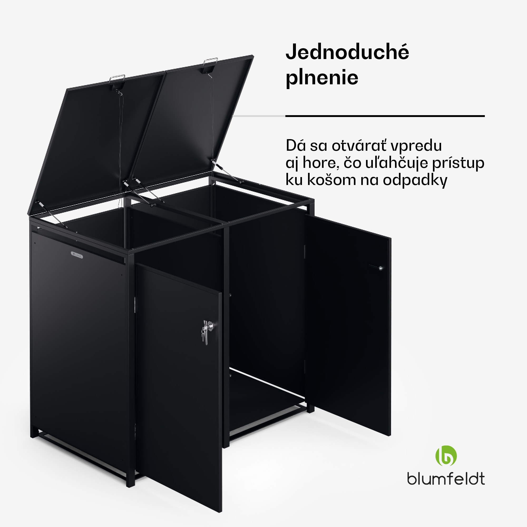 Blumfeldt BinSafe, box na odpadky, 2 odpadkové koše, 240 l, uzamykateľný, pozinkovaná oceľ odolná voči poveternostným vplyvom – Obrázok 5
