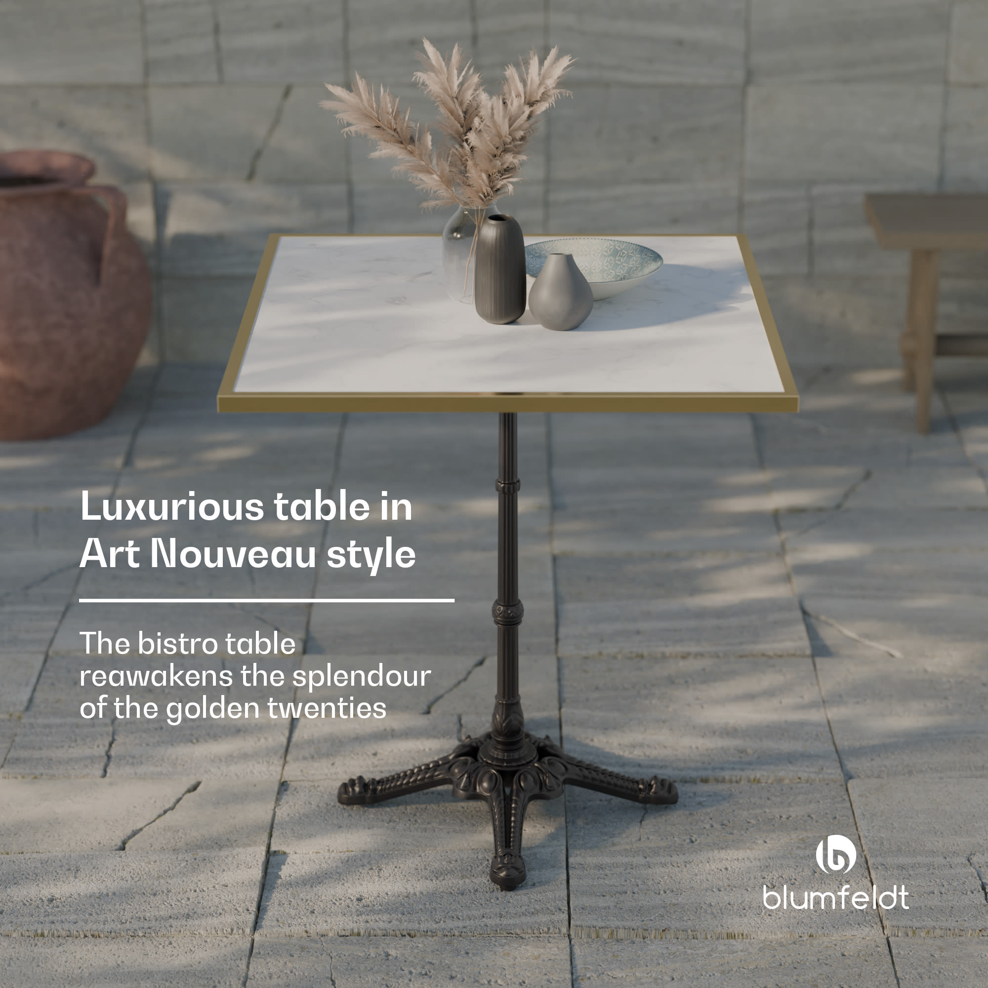 Blumfeldt Patras Lux, bistro stôl, mramorová stolová doska, 60 x 60 cm, podstavec z liatiny – Obrázok 2