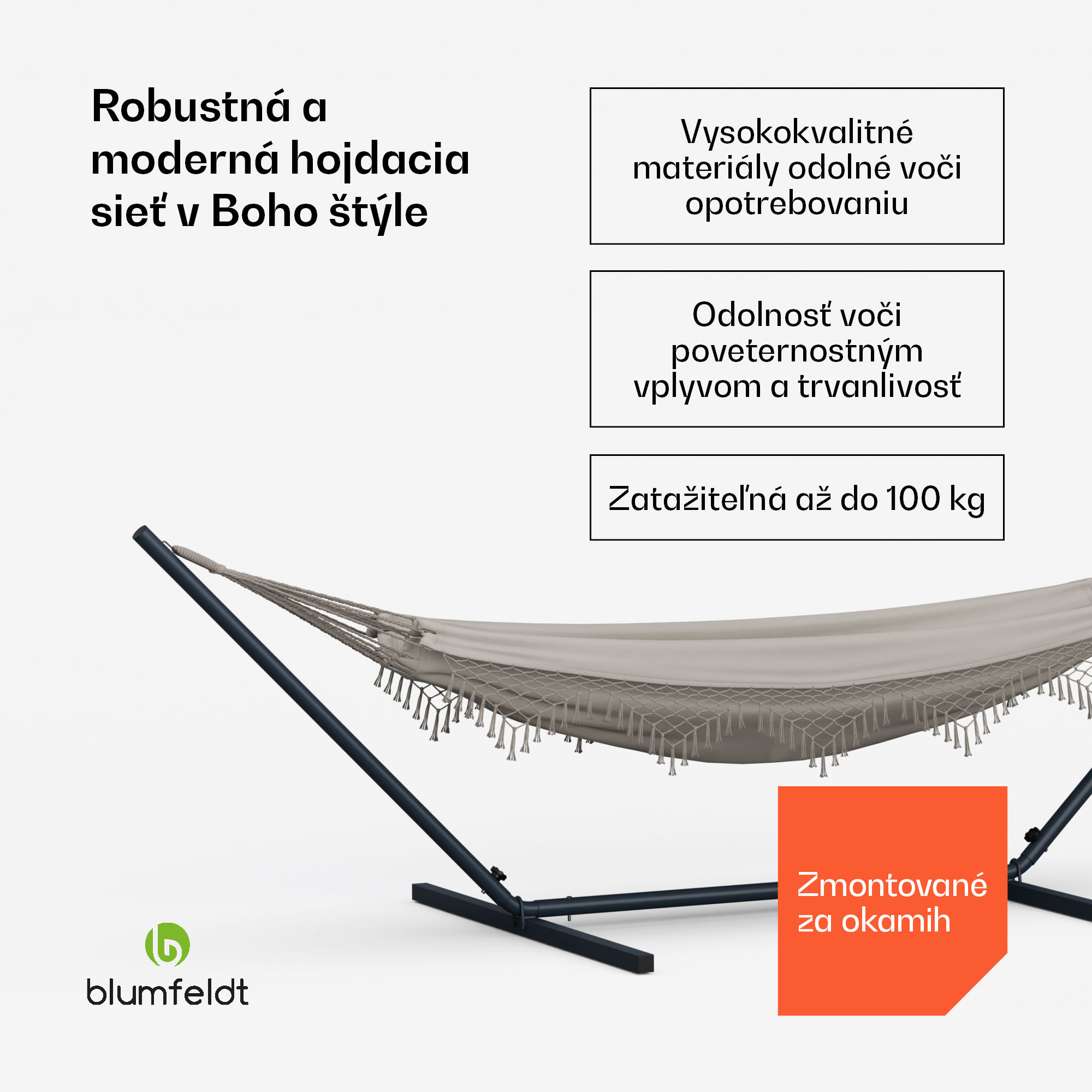 Blumfeldt SwayStation Boho hojdacia sieť, 400 x 116 cm, odolná proti poveternostným vplyvom, odolná proti hrdzi – Obrázok 2