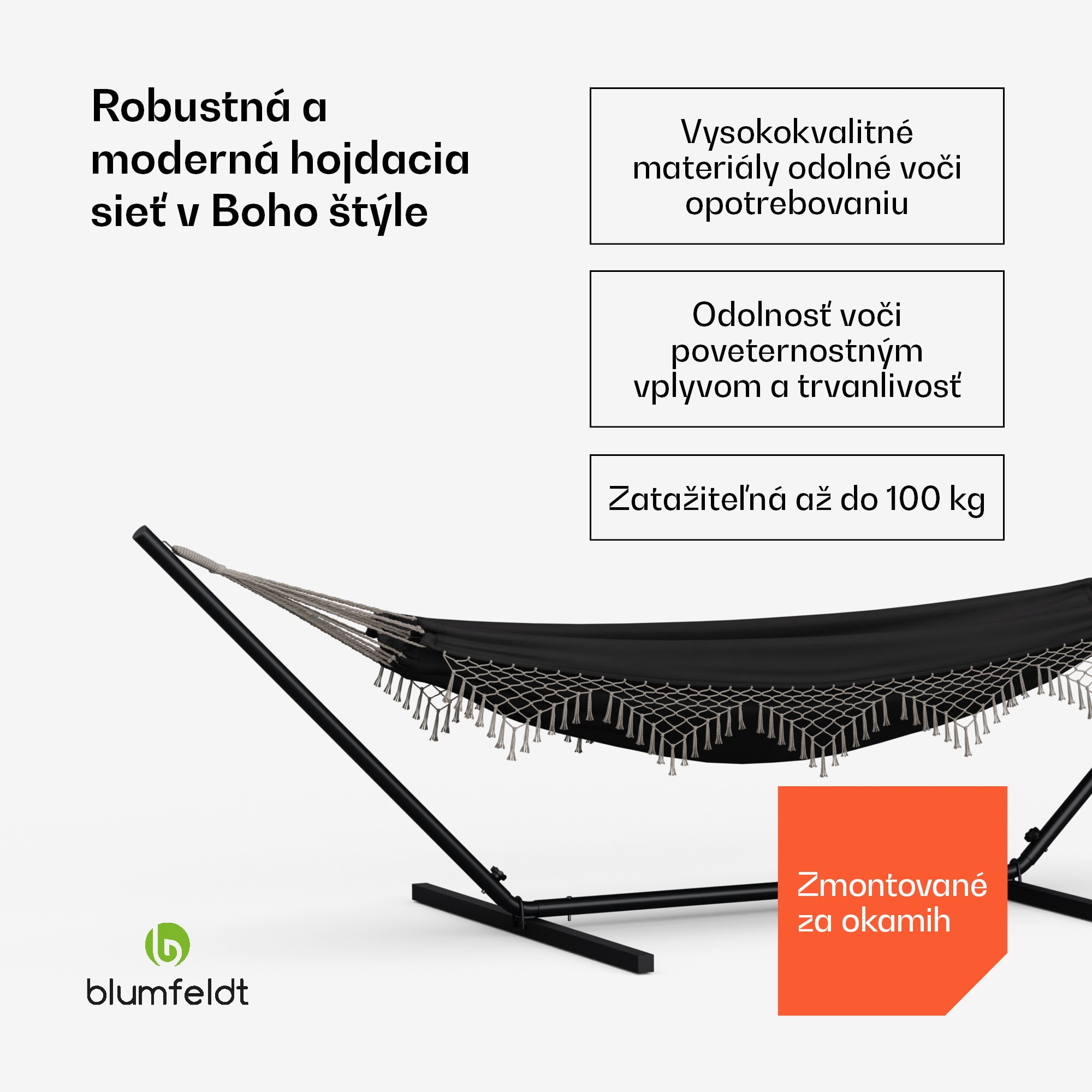 Blumfeldt SwayStation Boho hojdacia sieť, 400 x 116 cm, odolná proti poveternostným vplyvom, odolná proti hrdzi – Obrázok 2
