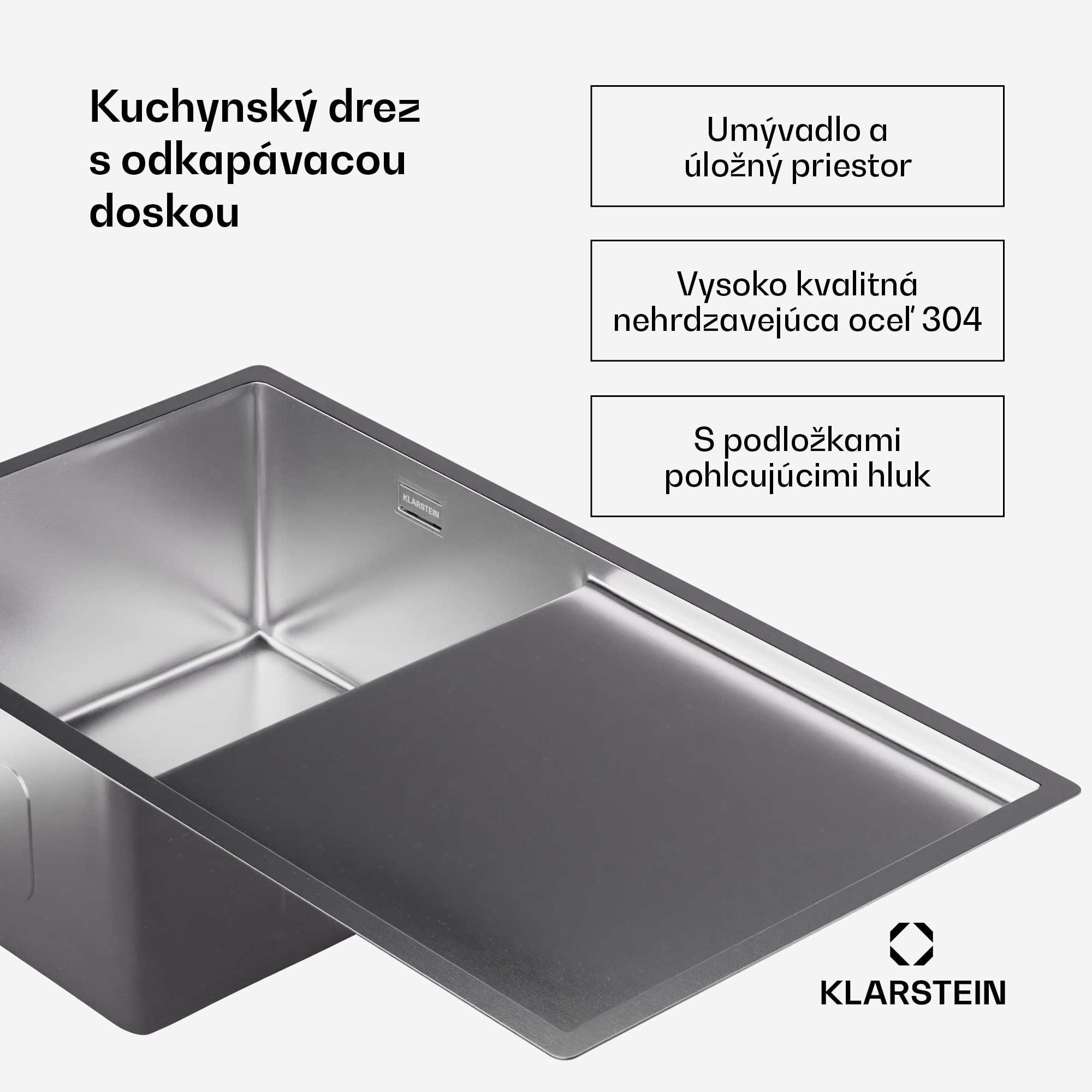 Klarstein TitanSteel kuchynský drez s odkvapkávačom, 79 x 44 cm, nehrdzavejúca oceľ, odolný voči poškriabaniu, odolný voči teplu – Obrázok 2