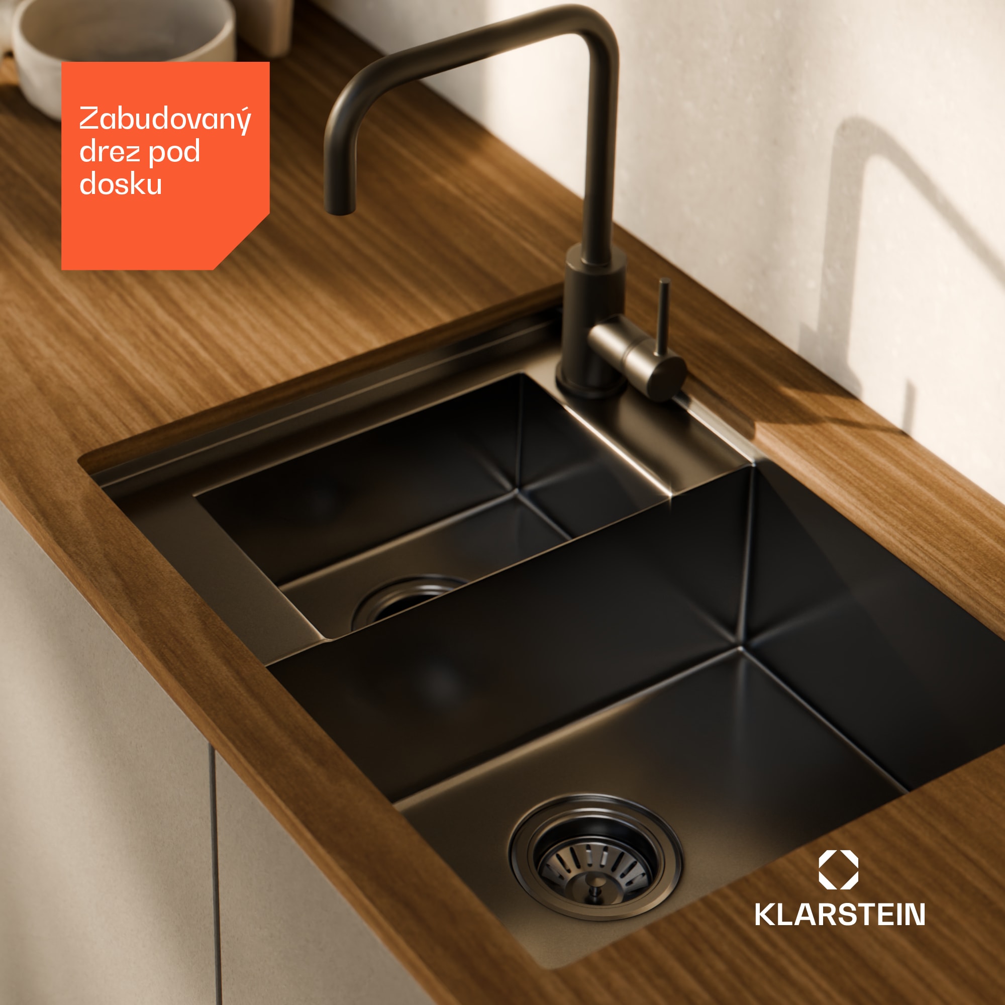 Klarstein TitanSteel kuchynský drez, 61 x 50 cm, 2 umývadlá, nehrdzavejúca oceľ, žiaruvzdorný – Obrázok 3