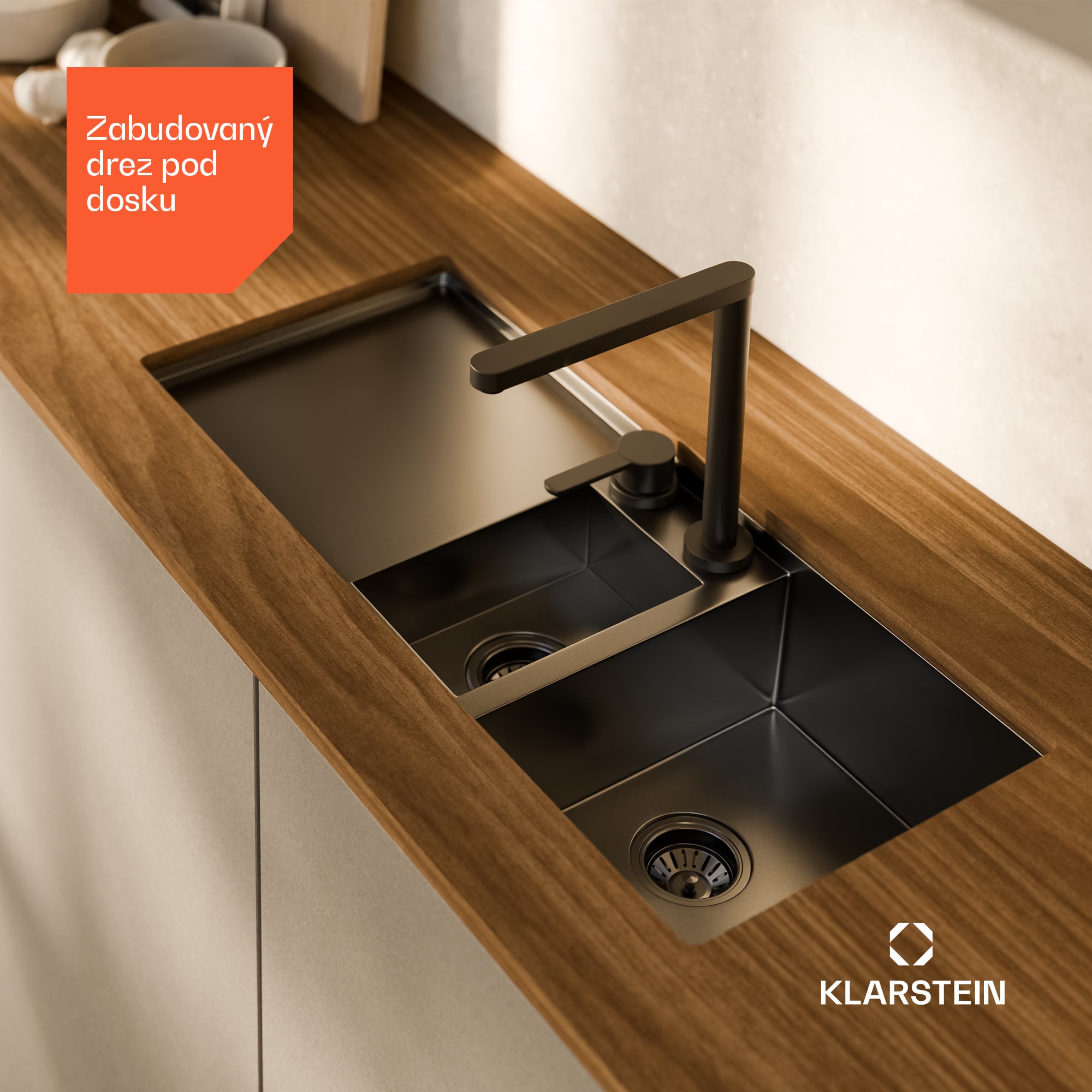 Klarstein TitanSteel kuchynský drez s odkvapkávačom, 100 x 45 cm, 2 umývadlá, nehrdzavejúca oceľ, odolný voči teplu – Obrázok 3