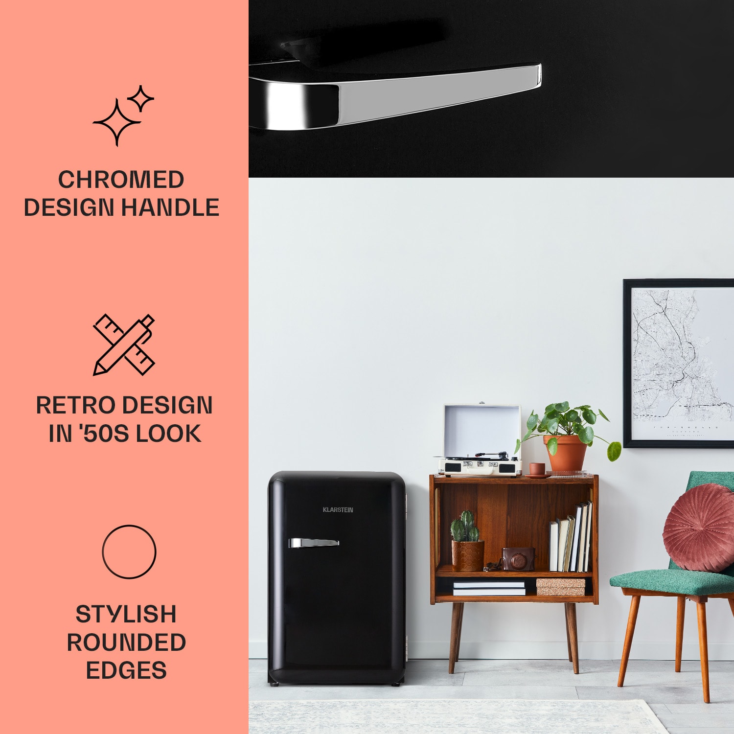 Klarstein Audrey, retro chladnička, 70 l, 3 police, 2 priehradky vo dverách, vnútorné osvetlenie – Obrázok 2