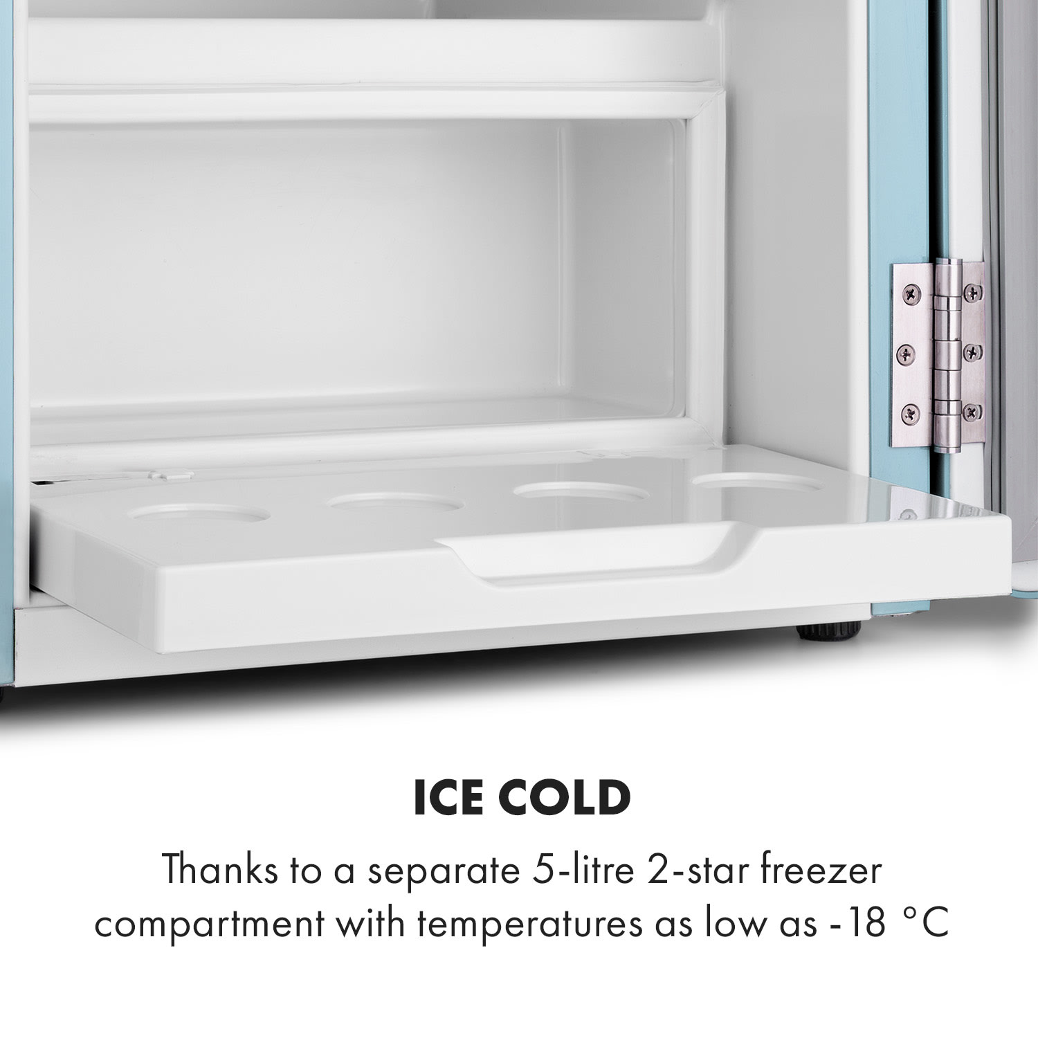 Klarstein Audrey, mini chladnička, energet. trieda E, mraziaci priečinok, LED – Obrázok 4